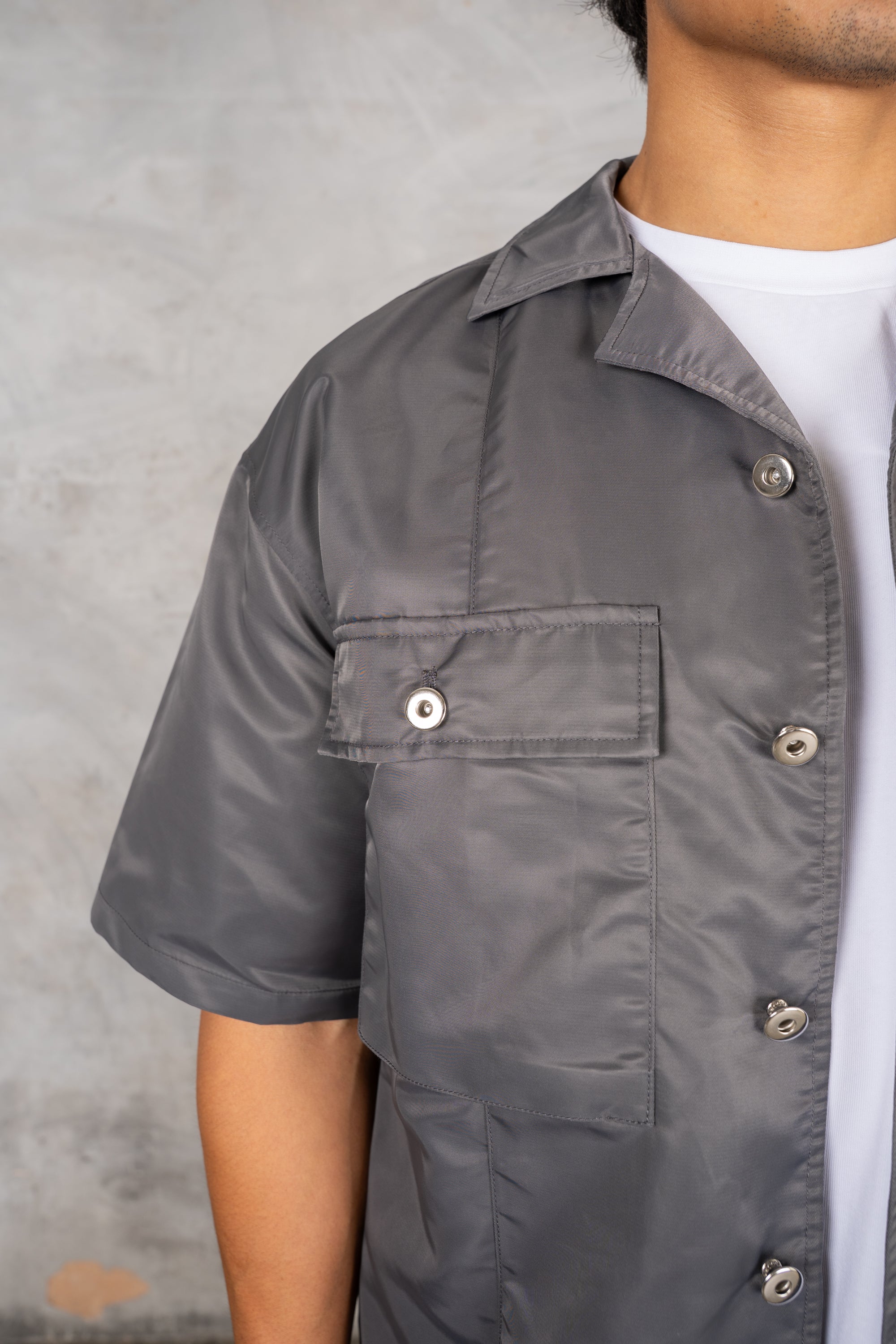 Boxy Nylon Oversized Shirt - Charcoal - Image 5
