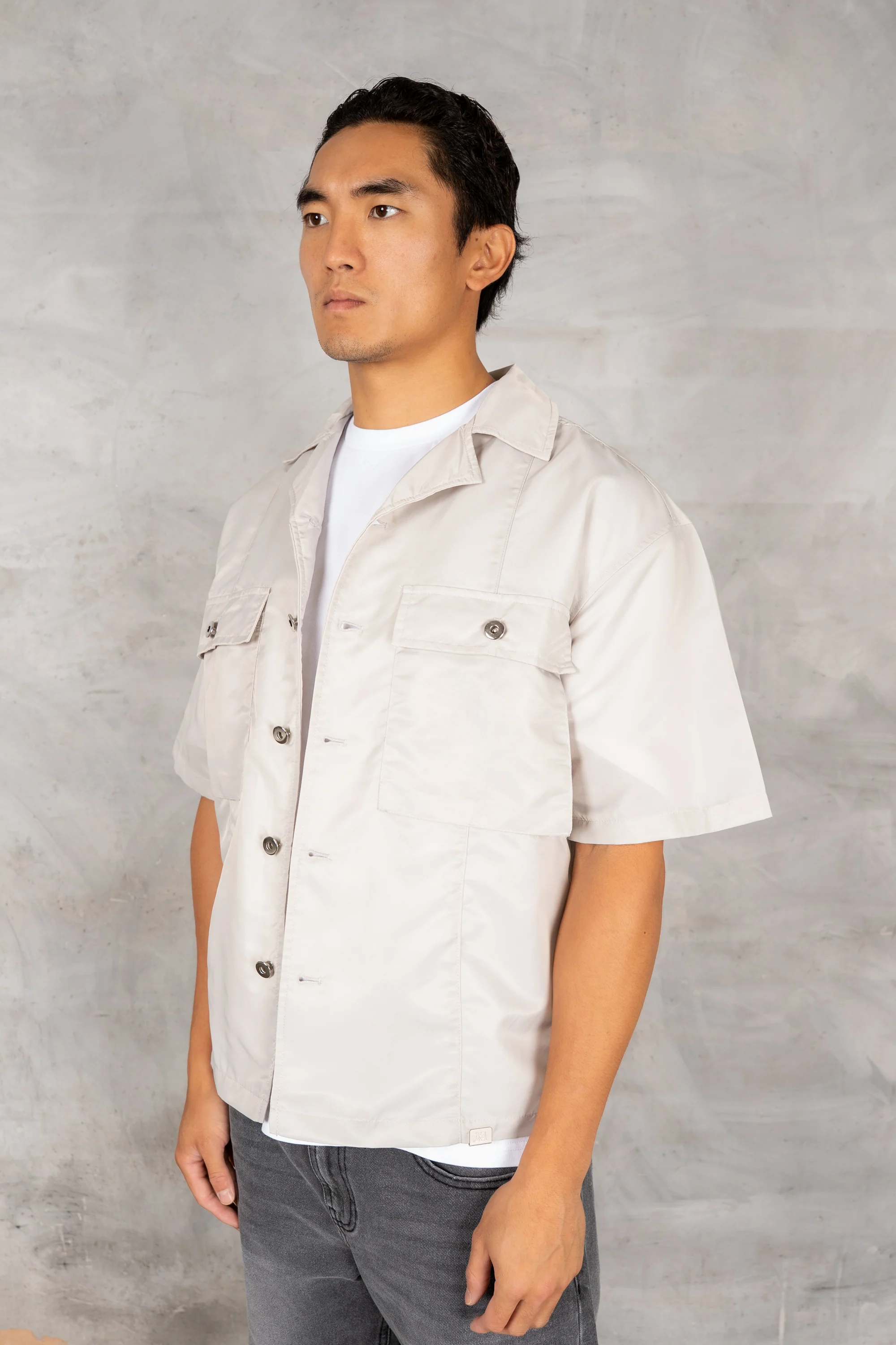 Boxy Nylon Oversized Shirt - Grey - Image 3
