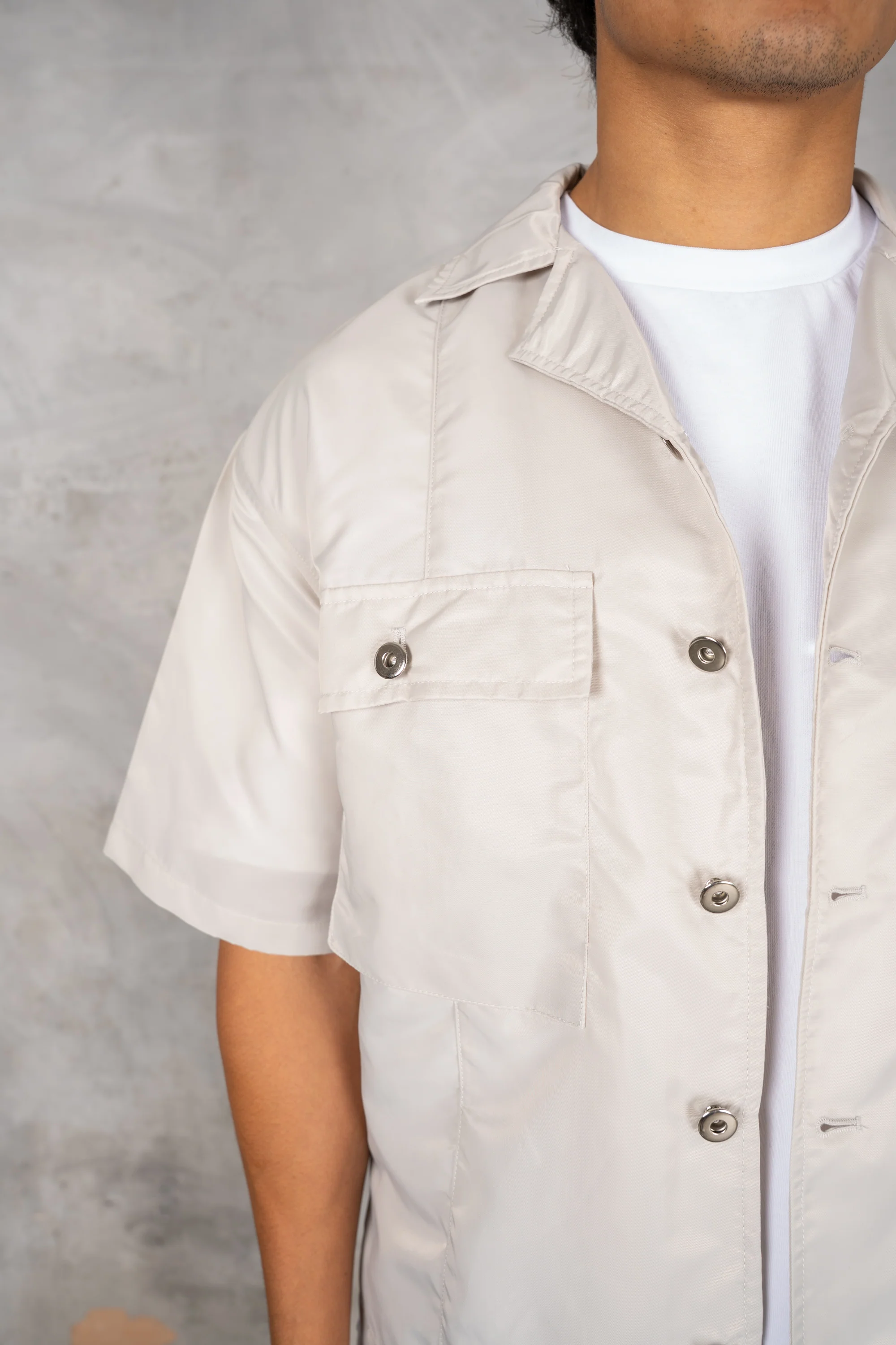 Boxy Nylon Oversized Shirt - Grey - Image 4