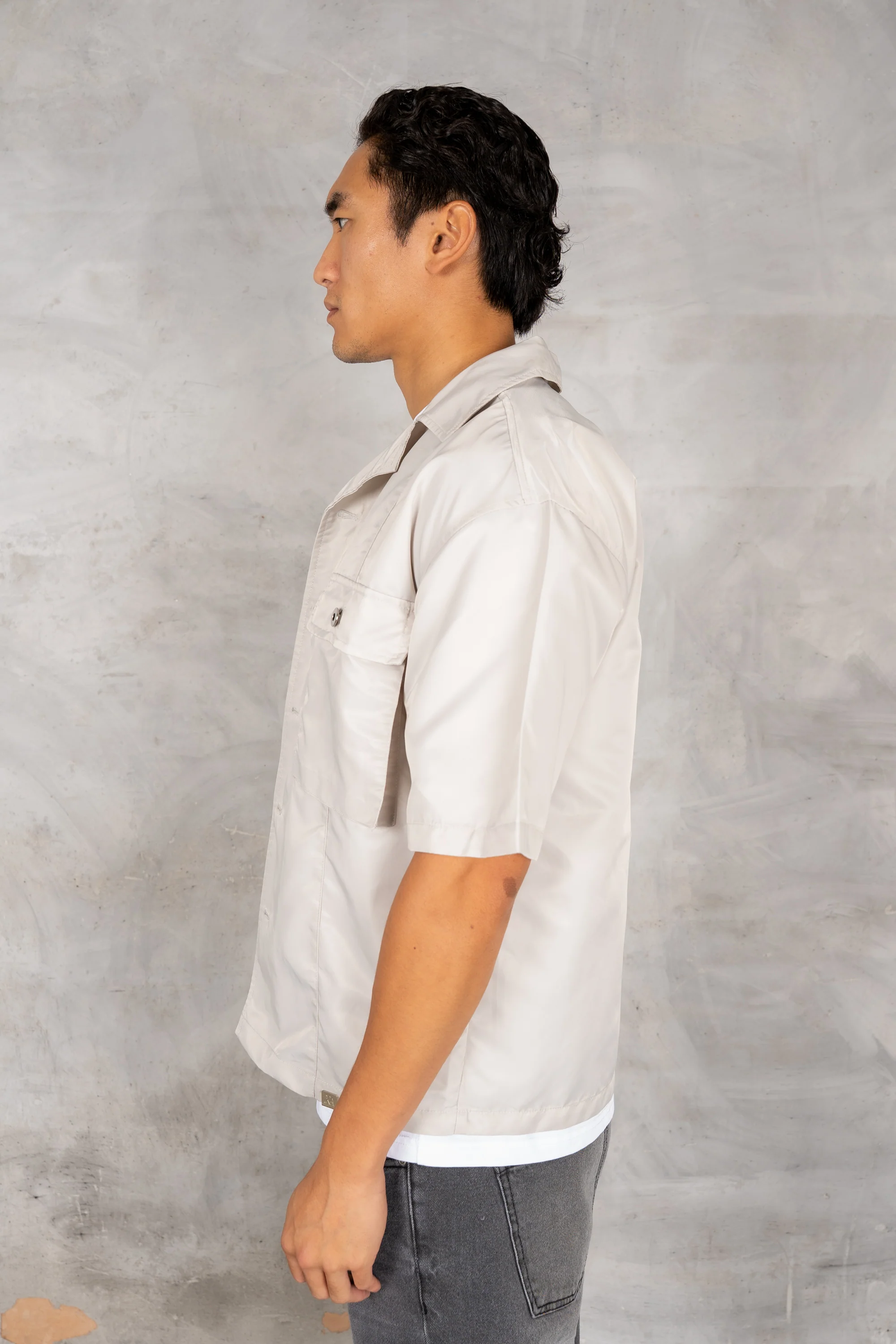 Boxy Nylon Oversized Shirt - Grey - Image 5