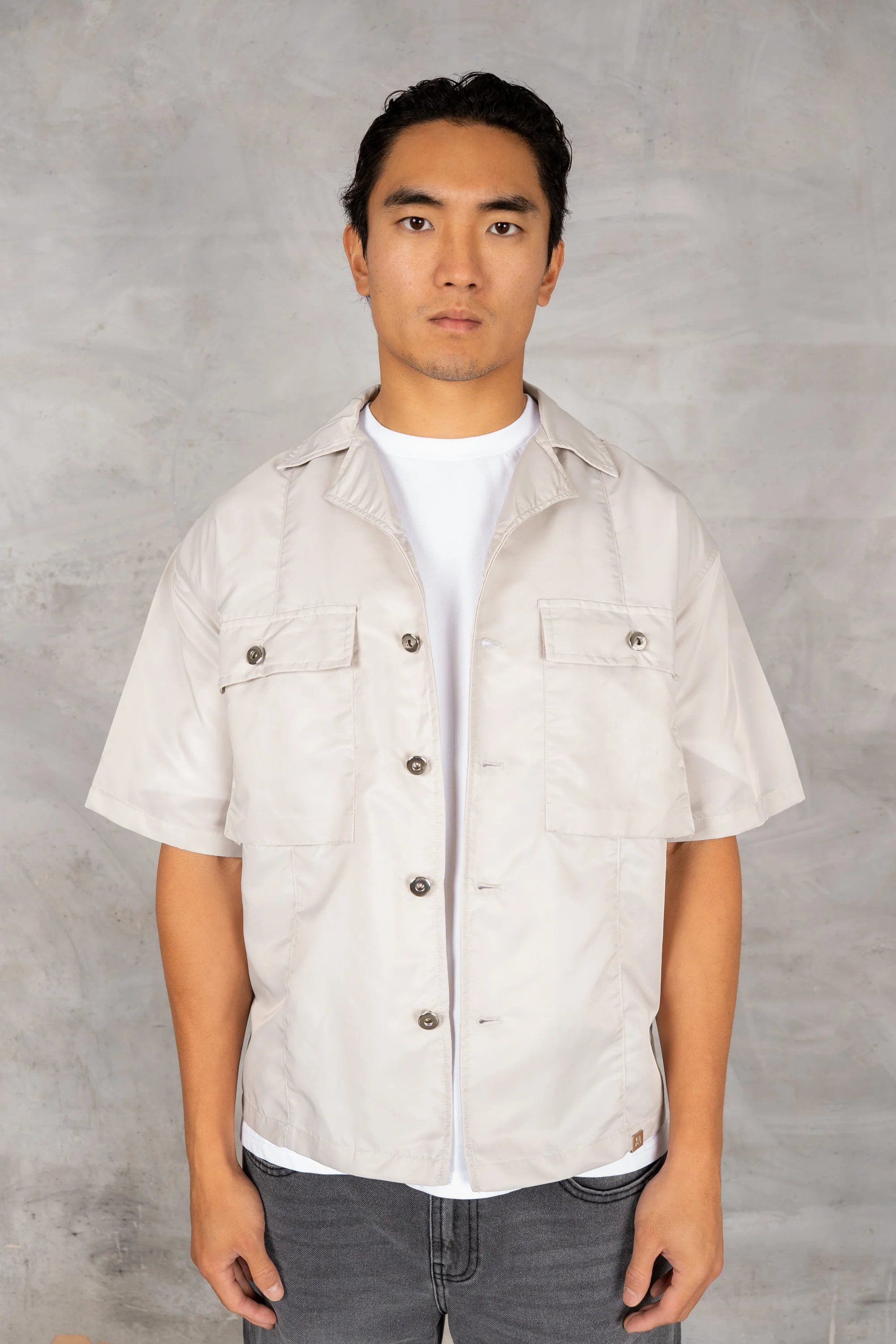 Boxy Nylon Oversized Shirt - Grey - Image 7