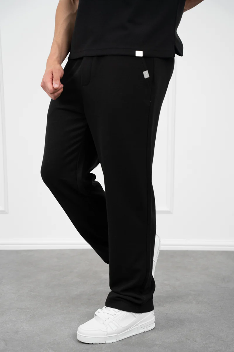 Waffle Boxy Open Neck Polo - Black - Image 4