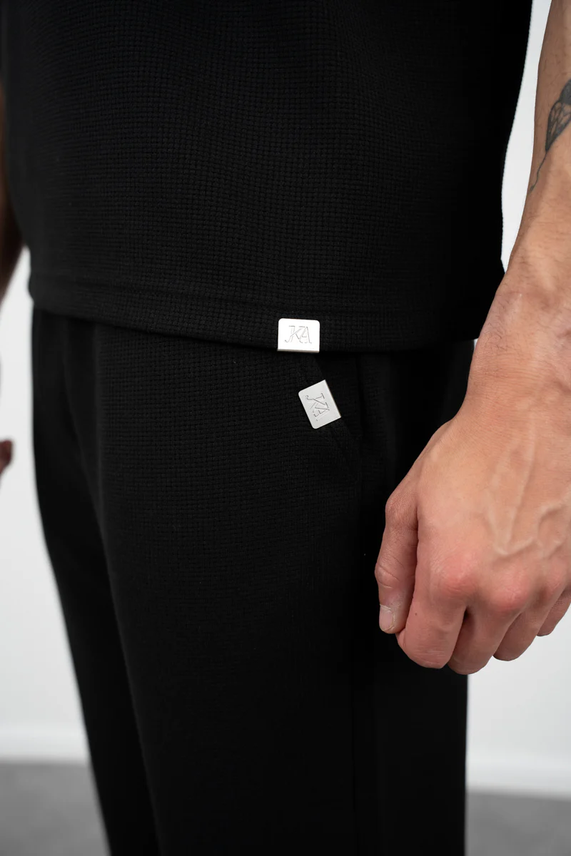 Waffle Boxy Open Neck Polo - Black - Image 6