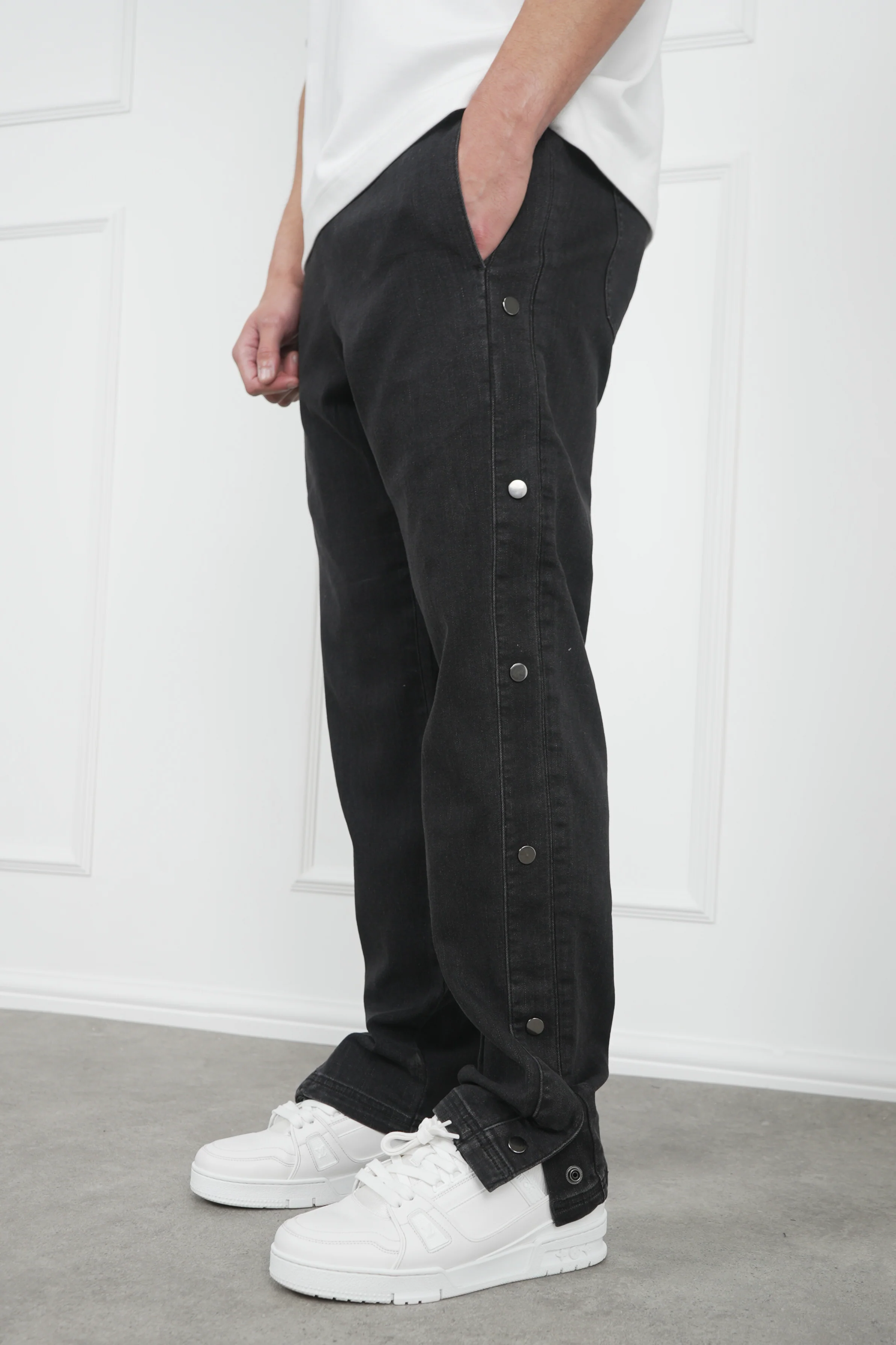 Denim Popper Cargo Pant - Washed Black - Image 3