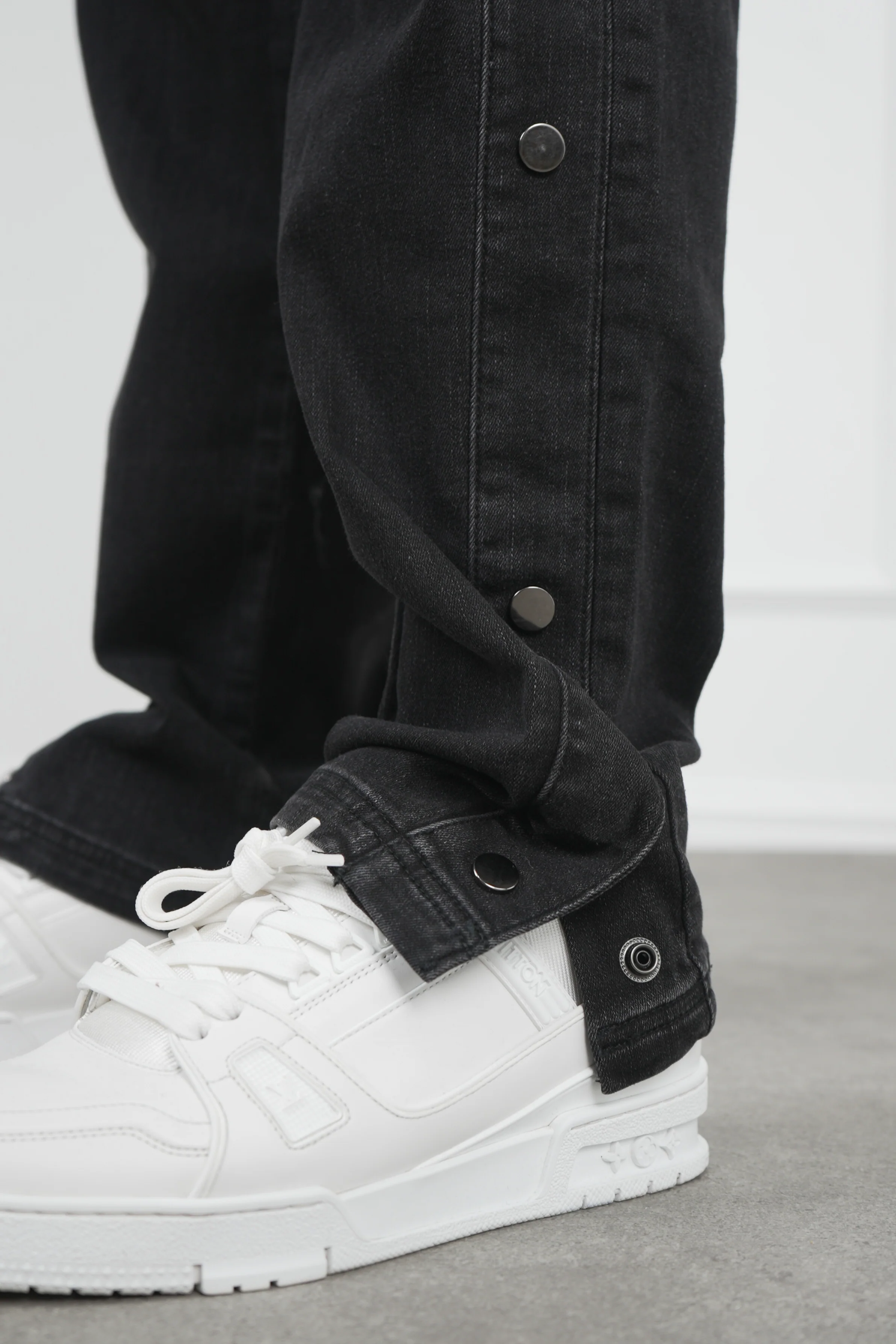Denim Popper Cargo Pant - Washed Black - Image 4