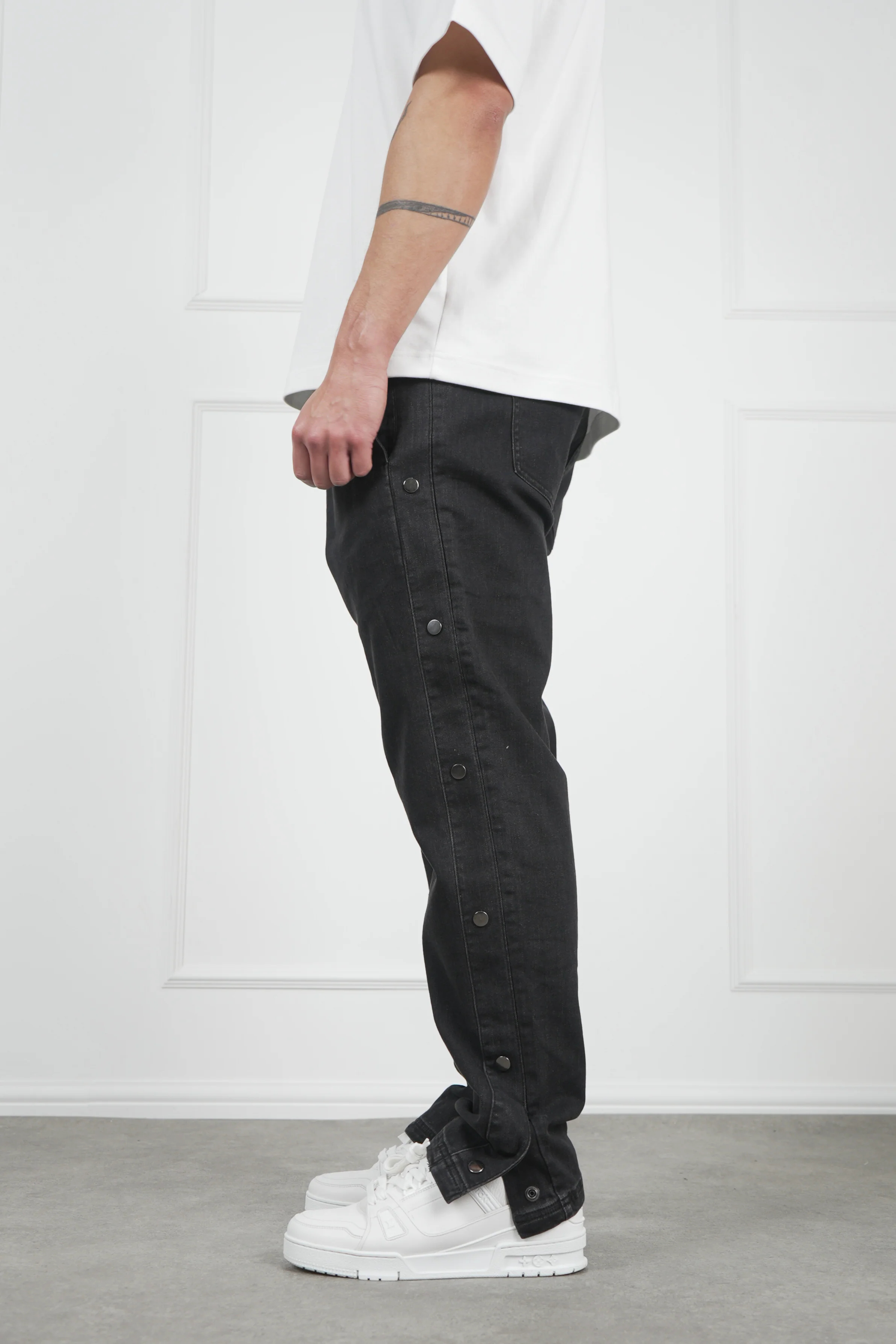Denim Popper Cargo Pant - Washed Black - Image 5