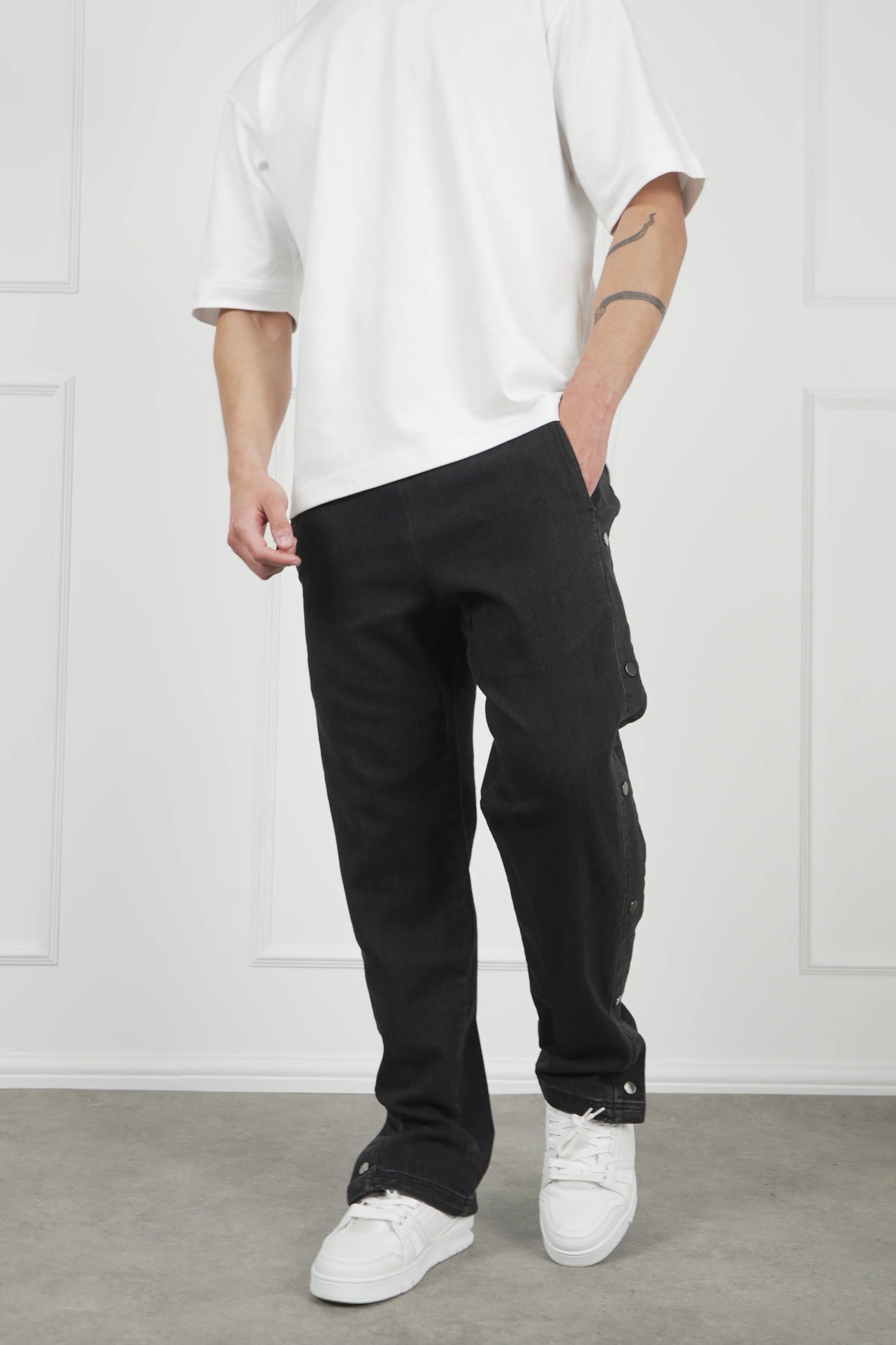 Denim Popper Cargo Pant - Washed Black - Image 6