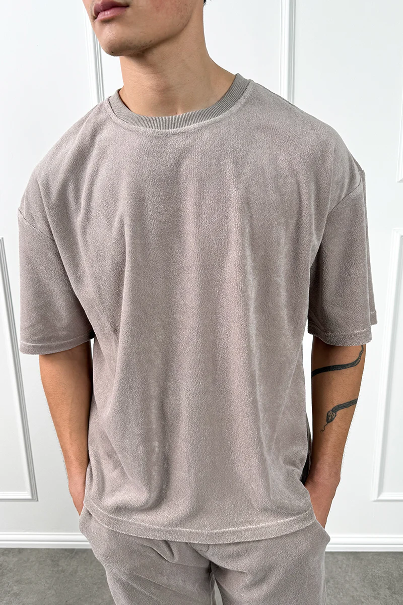 Oversized Towelling Twin Set - Taupe - Image 7