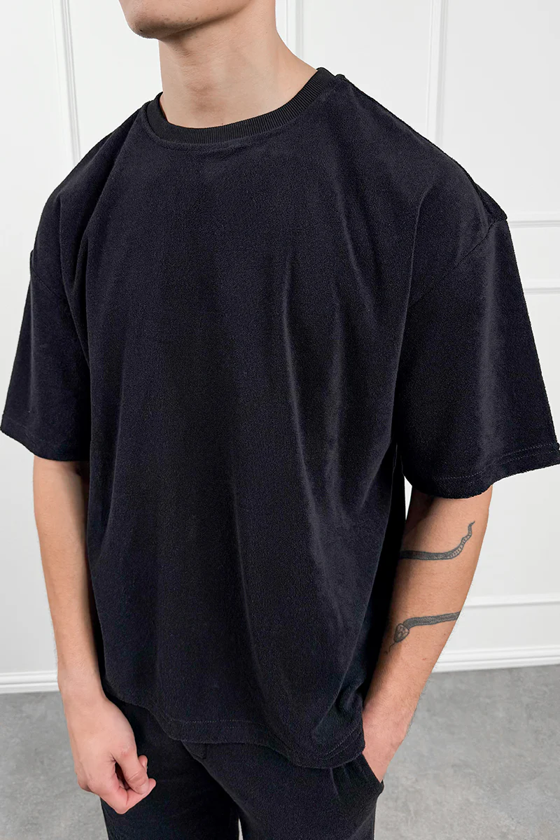 Oversized Towelling Twin Set - Black - Image 4