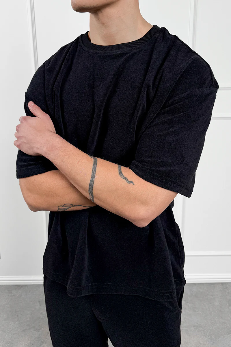 Oversized Towelling Twin Set - Black - Image 6