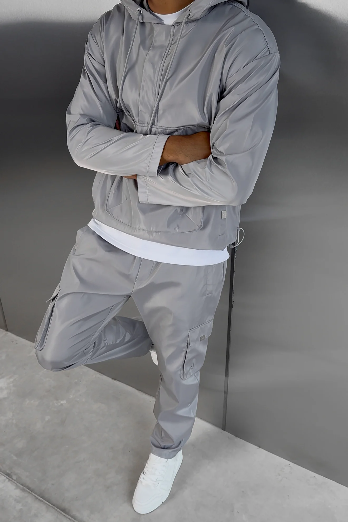 Matte Nylon Pullover Jacket - Light Grey - Image 3