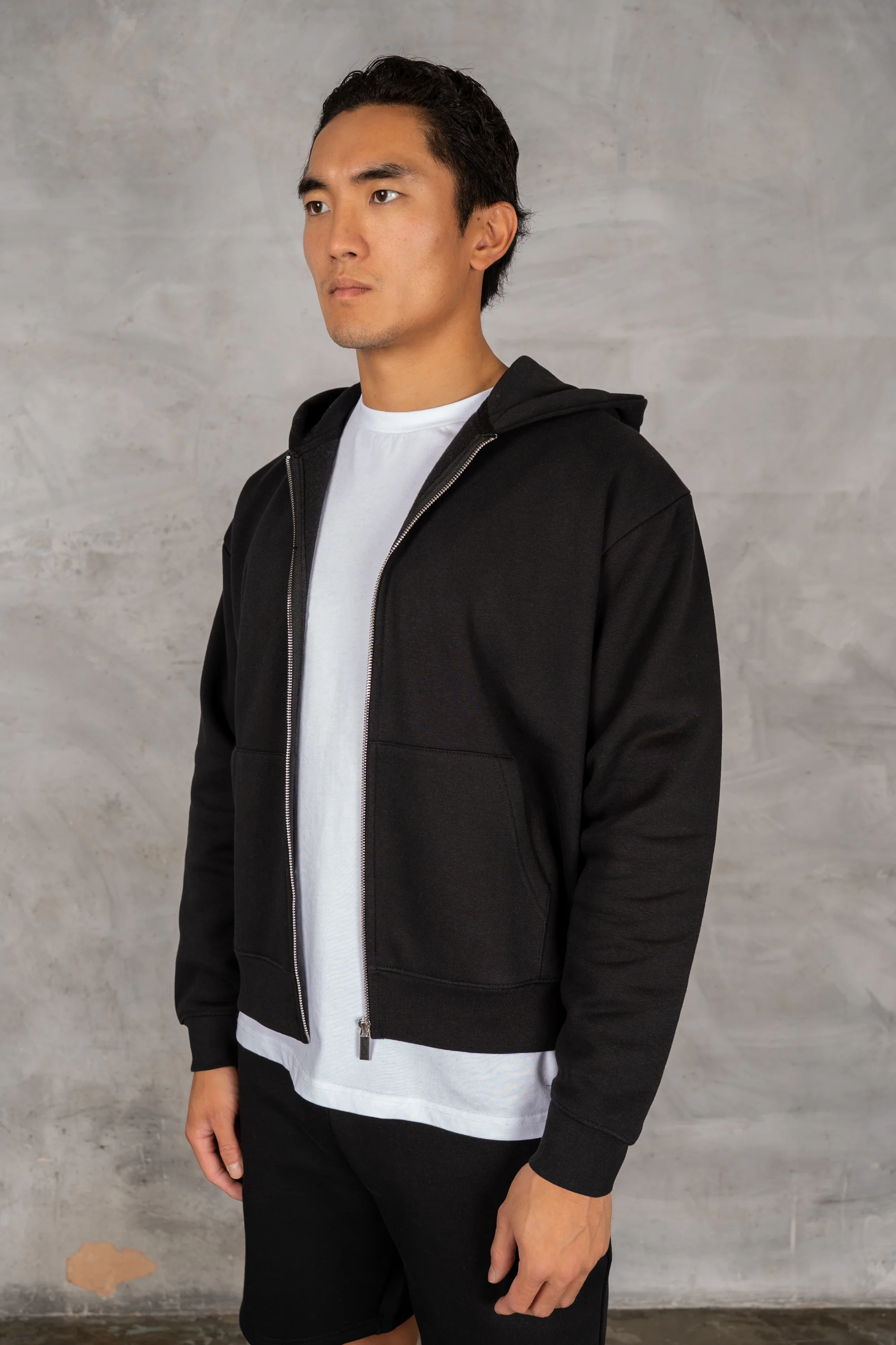 Oversized Boxy Zip Through Hoodie - Black - Image 3