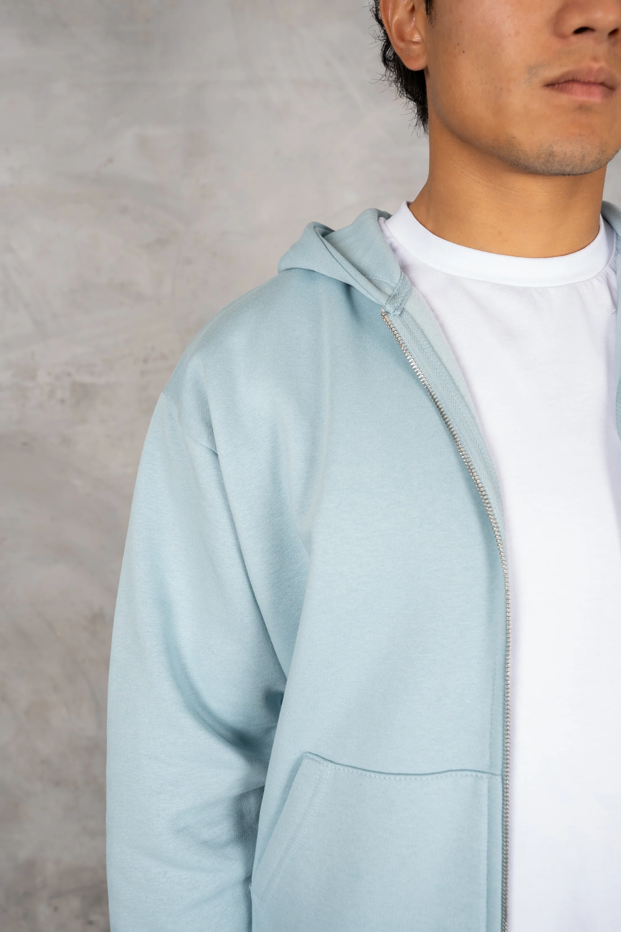 Oversized Boxy Zip Through Hoodie - Light Blue - Image 4