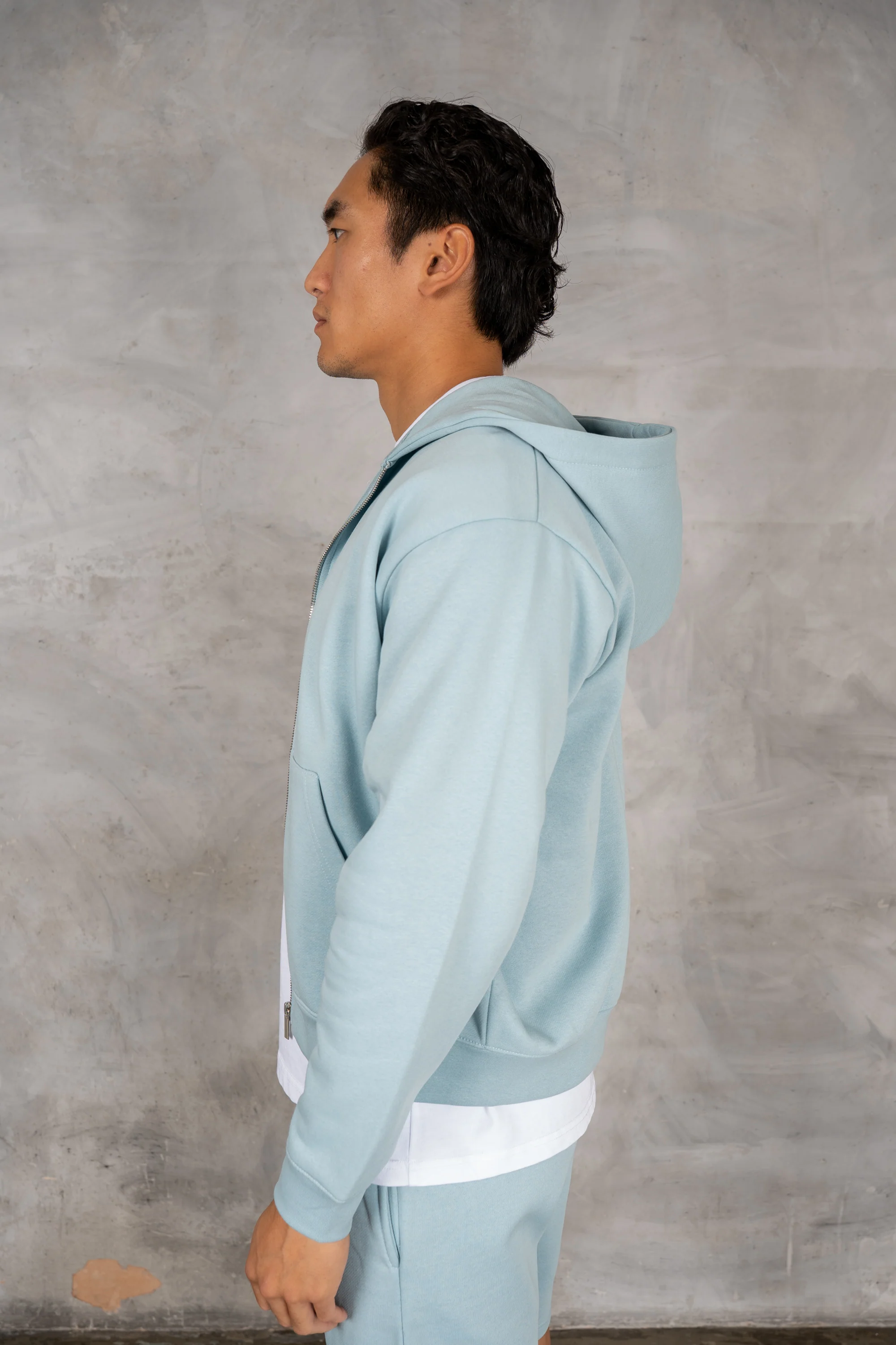 Oversized Boxy Zip Through Hoodie - Light Blue - Image 5
