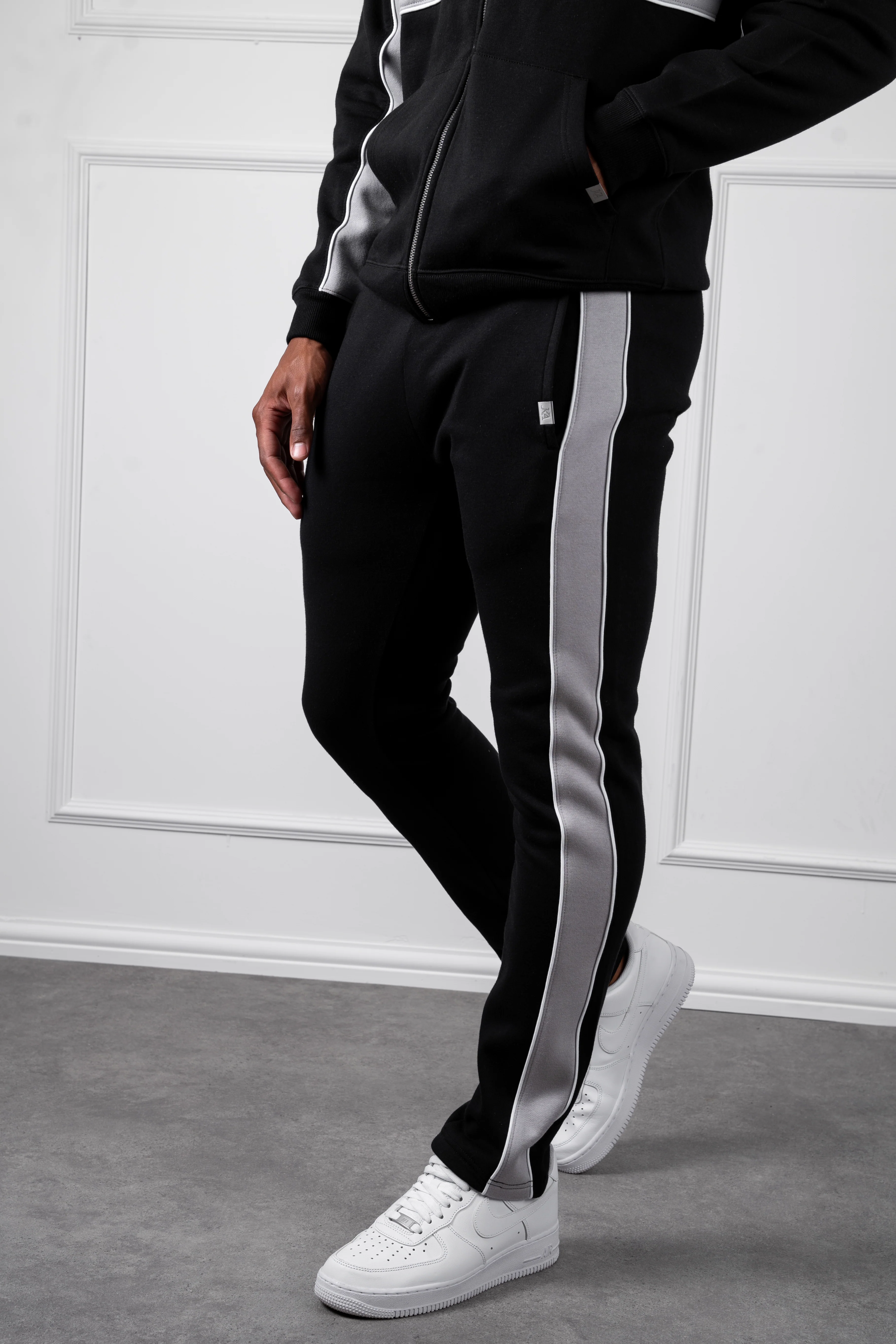 Panelled Relaxed Zip Through Hoodie - Black - Image 6