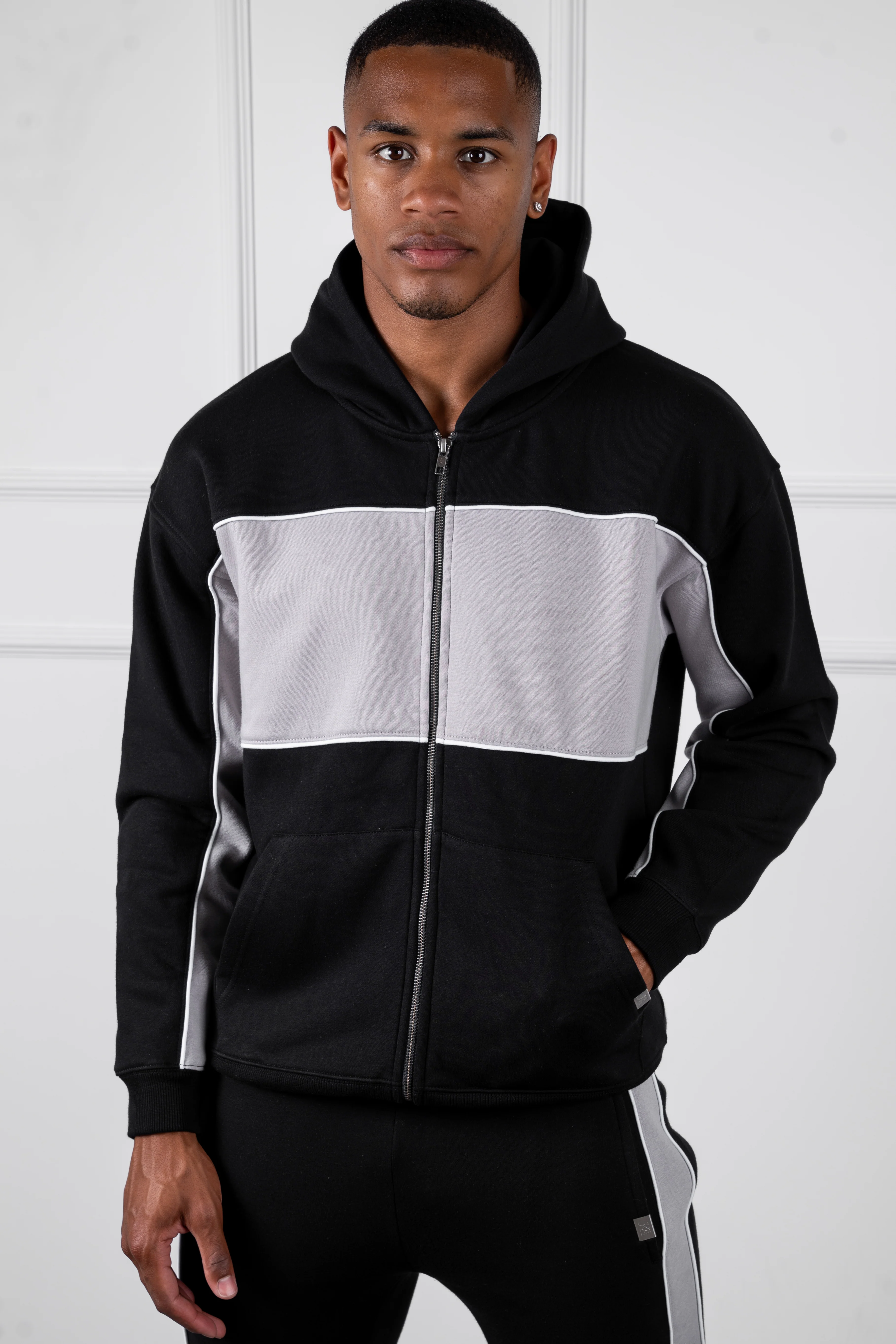 Panelled Straight Leg Jogger - Black - Image 5