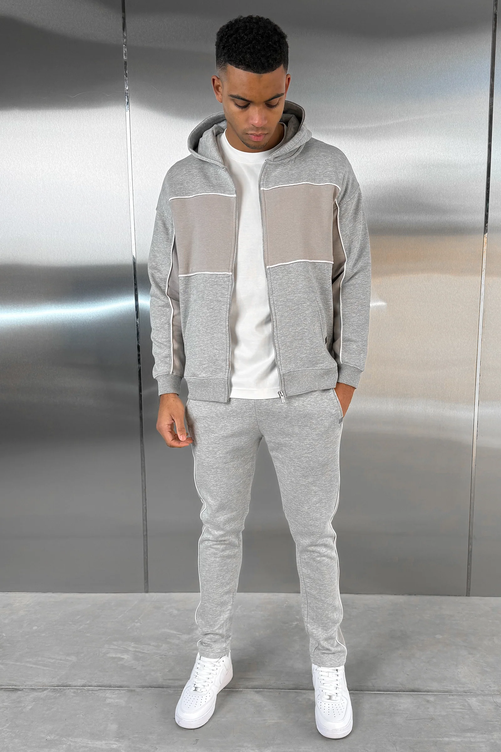 Panelled Straight Leg Jogger - Grey Marl - Image 10