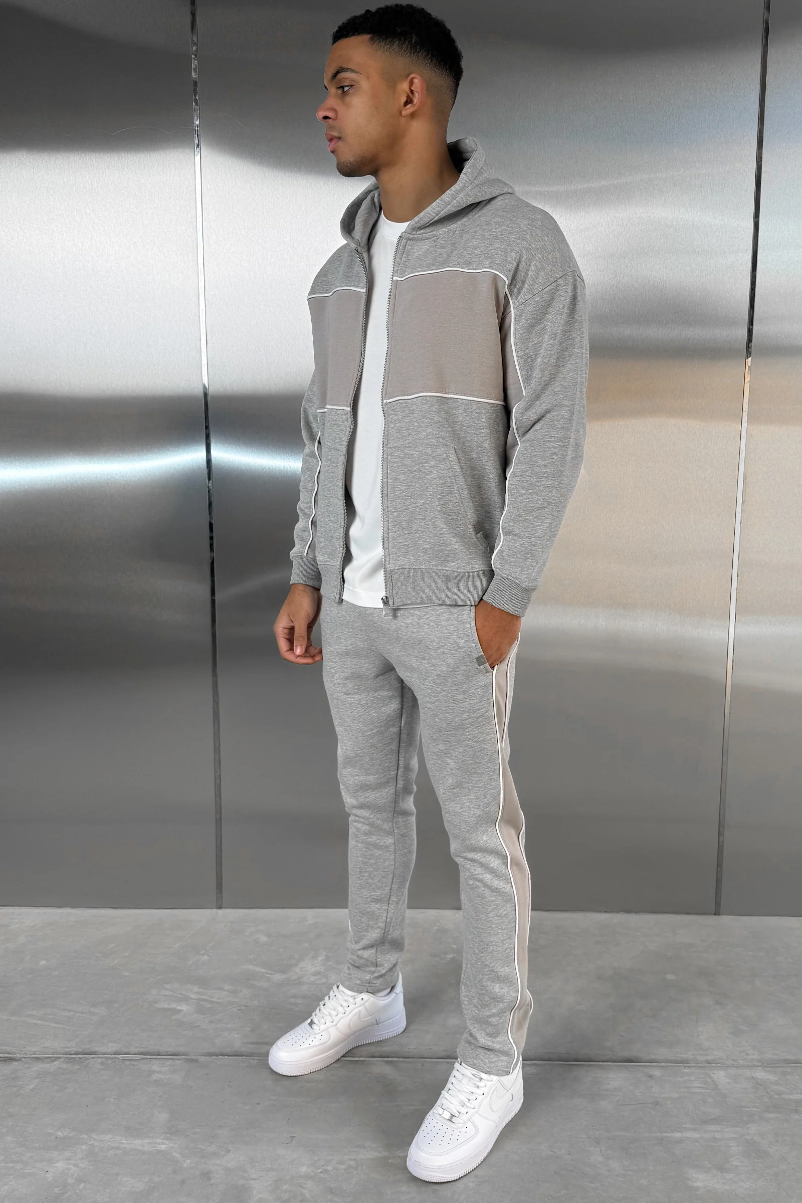 Panelled Straight Leg Jogger - Grey Marl - Image 2