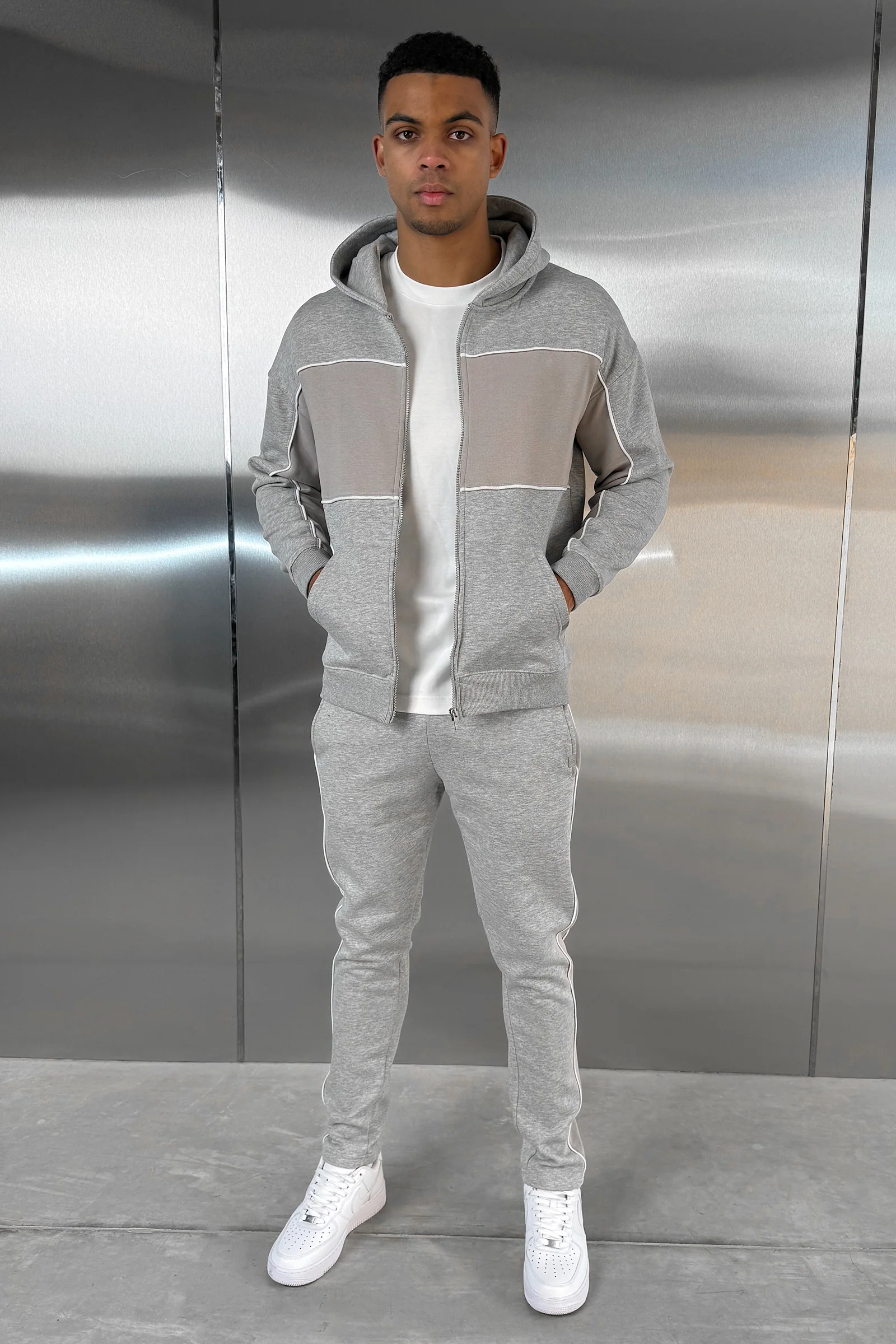 Panelled Straight Leg Jogger - Grey Marl - Image 9