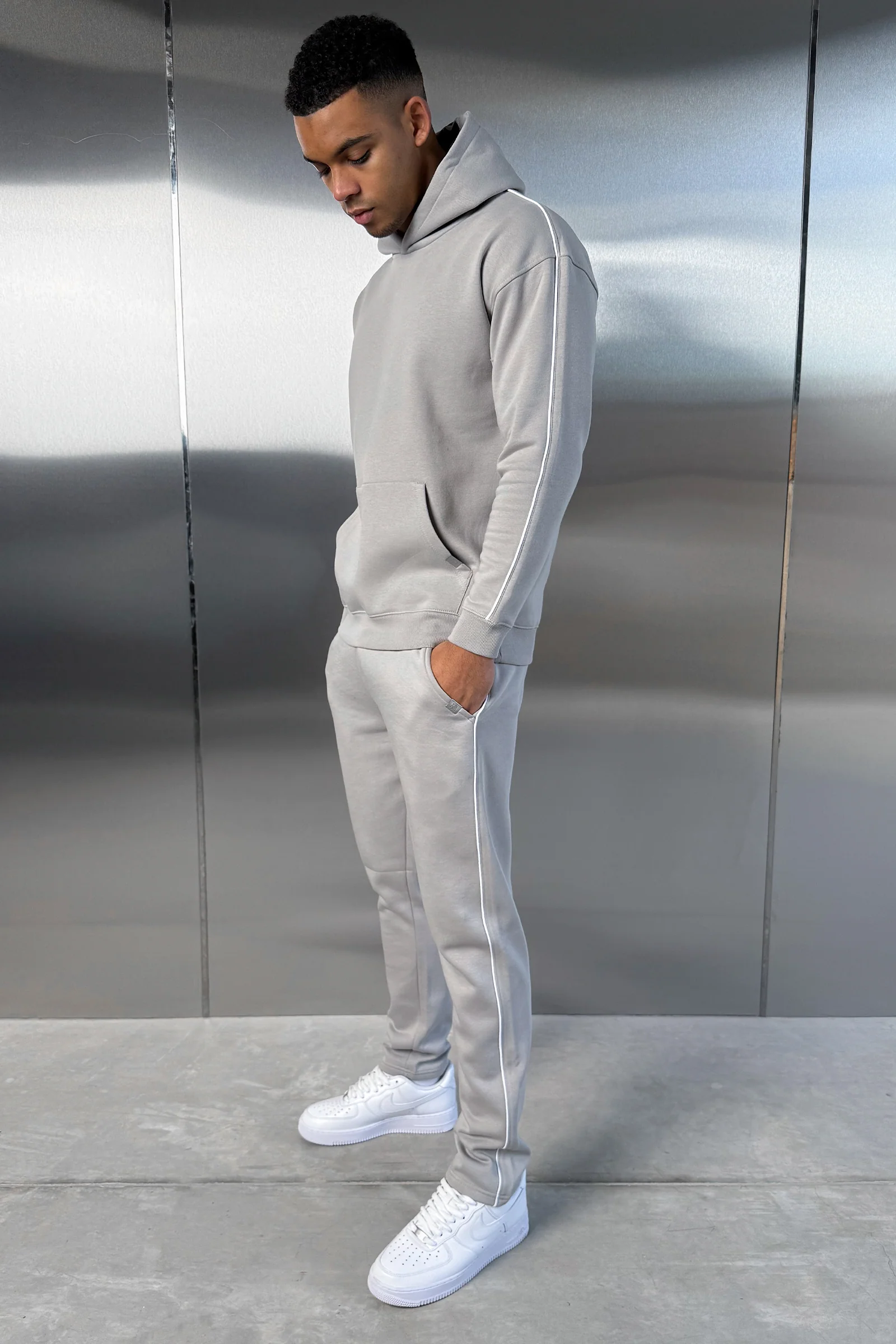 Piping Detail Straight Leg Jogger - Grey - Image 3
