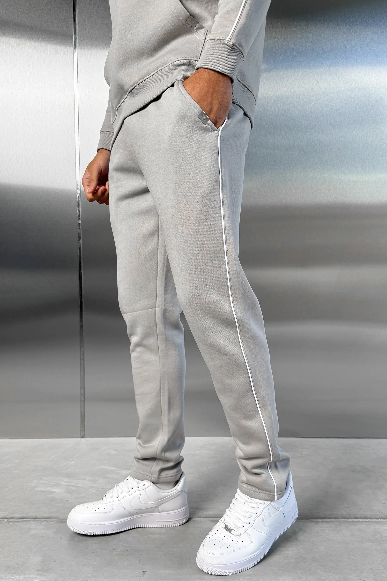 Piping Detail Straight Leg Jogger - Grey - Image 5