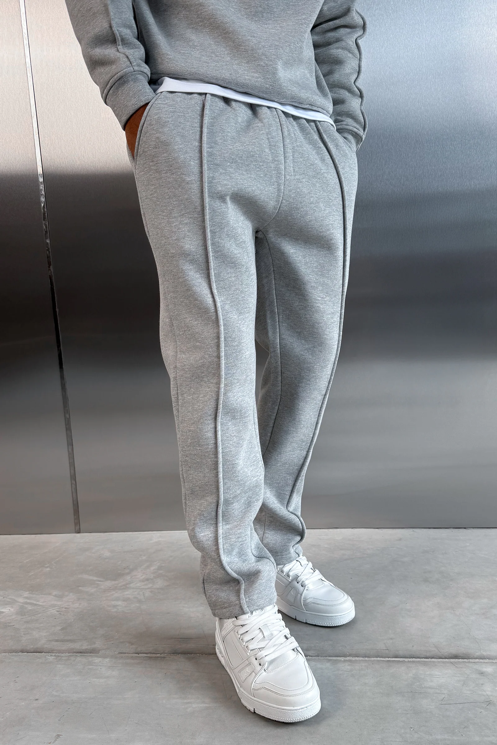 Relaxed Pintuck Joggers - Grey Marl - Image 4
