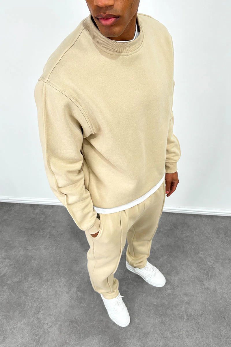 Extended Neck Crew Neck Sweatshirt - Taupe - Image 7