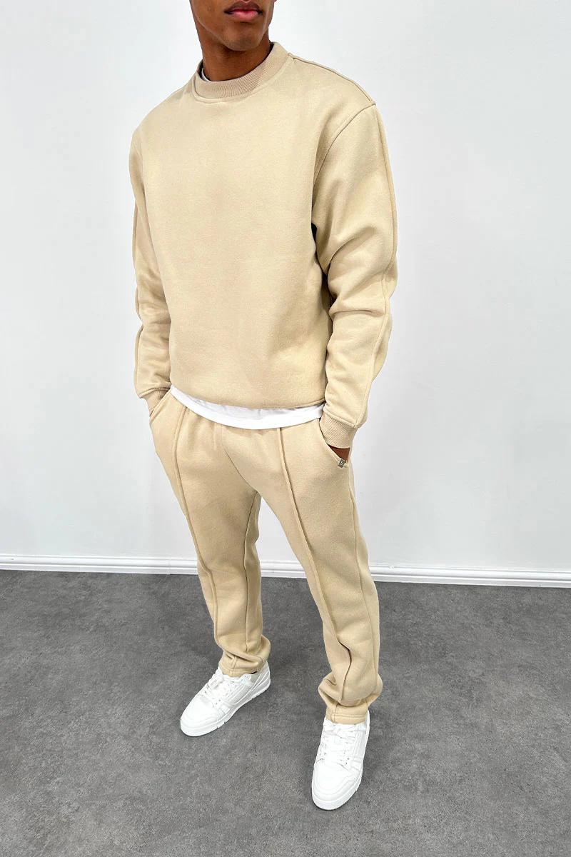 Extended Neck Crew Neck Sweatshirt - Taupe - Image 6