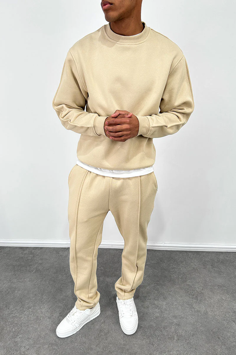 Extended Neck Crew Neck Sweatshirt - Taupe - Image 5