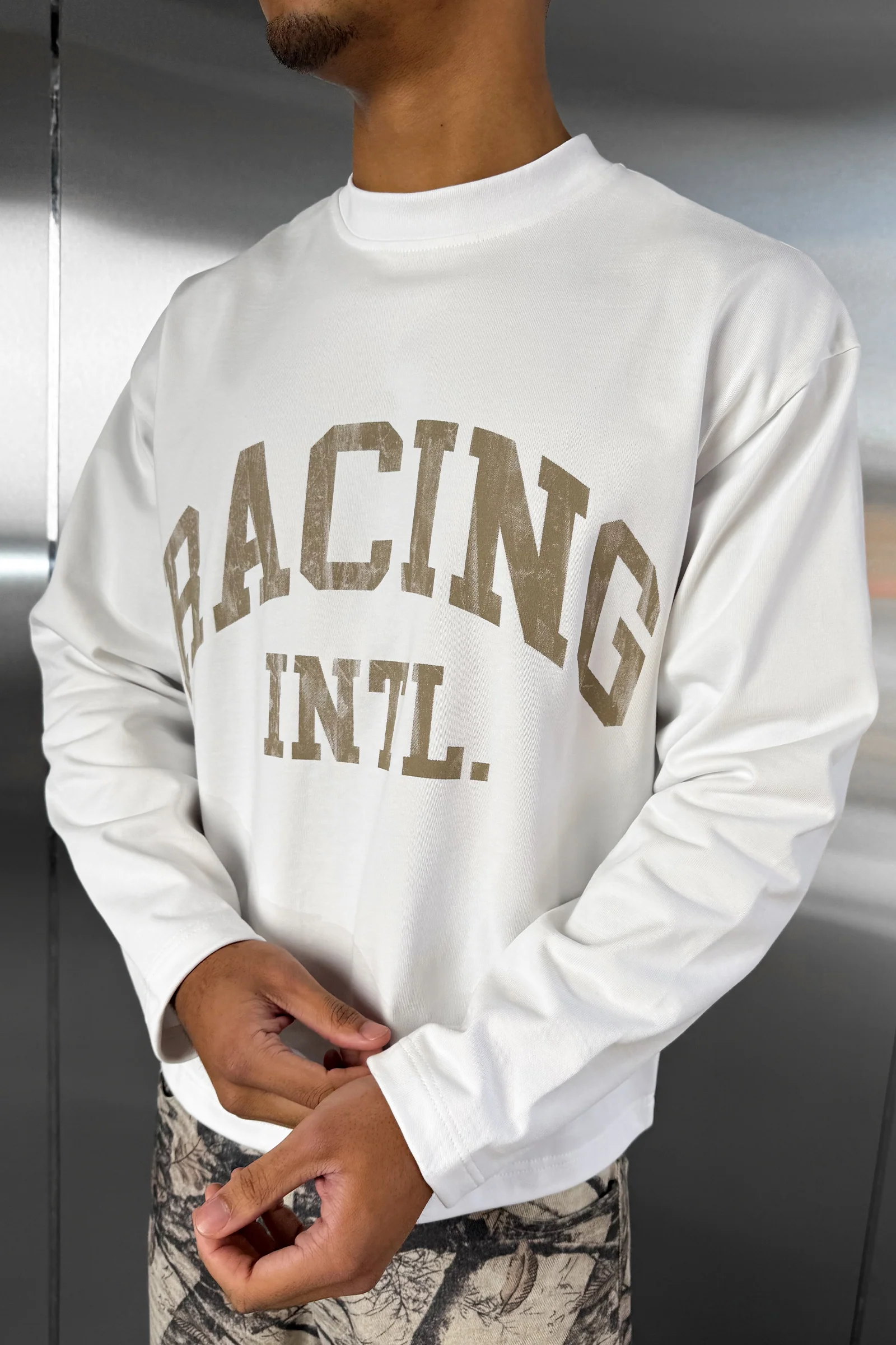 Racing Boxy Long Sleeve T-Shirt - White - Image 4