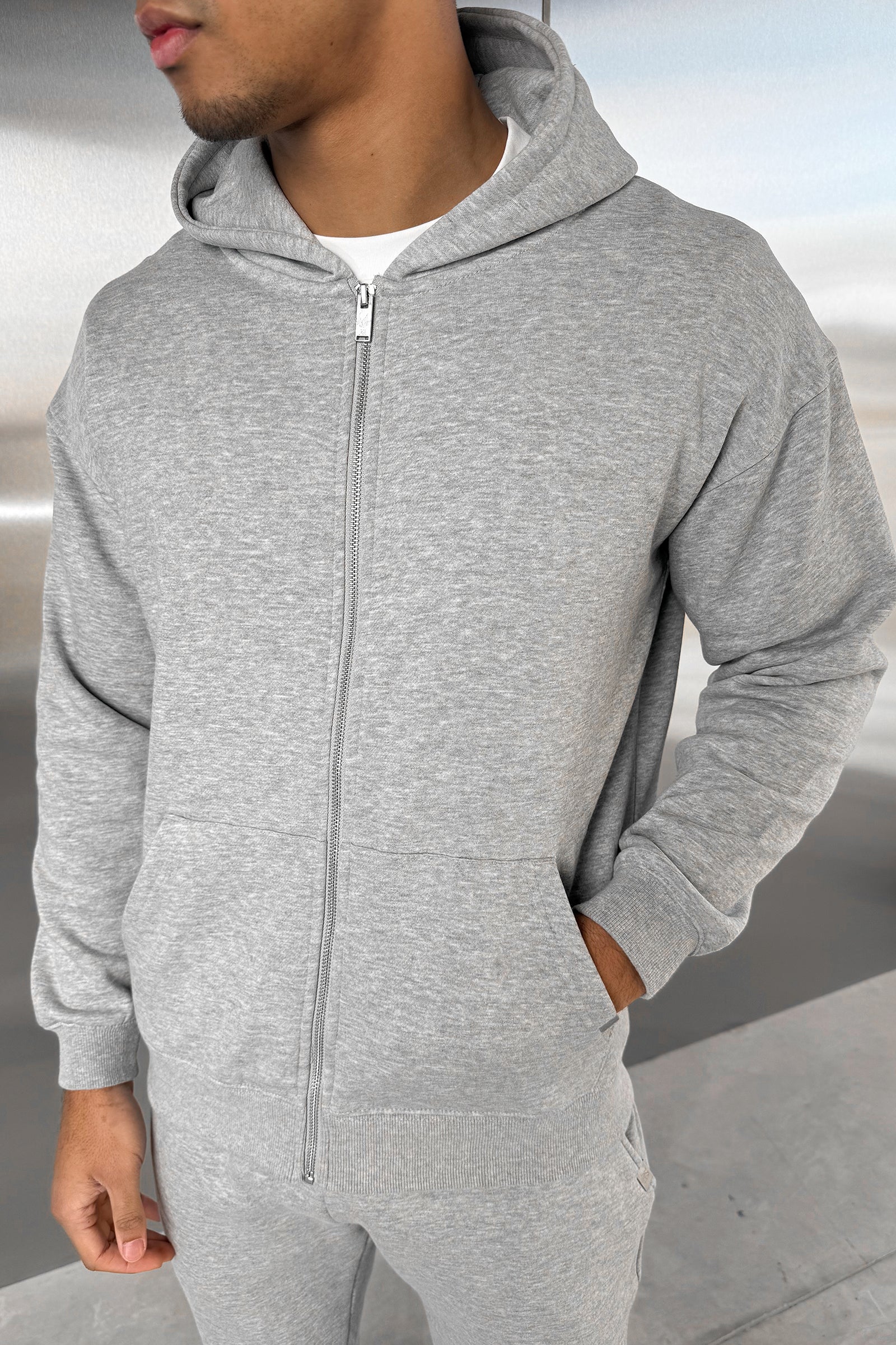 Relaxed Fit Zip Through Hoodie - Grey Marl - Image 12