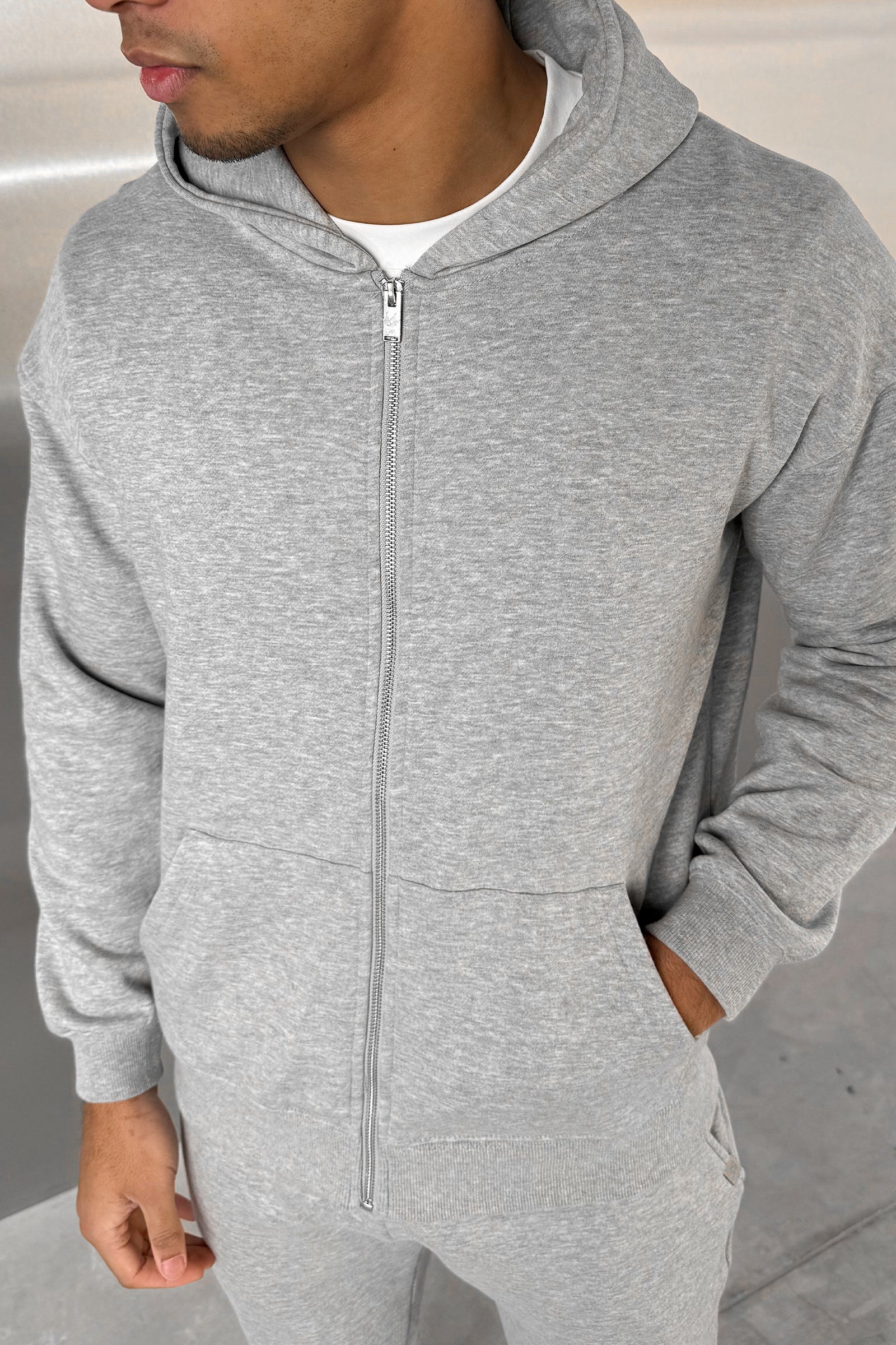 Relaxed Fit Zip Through Hoodie - Grey Marl - Image 13