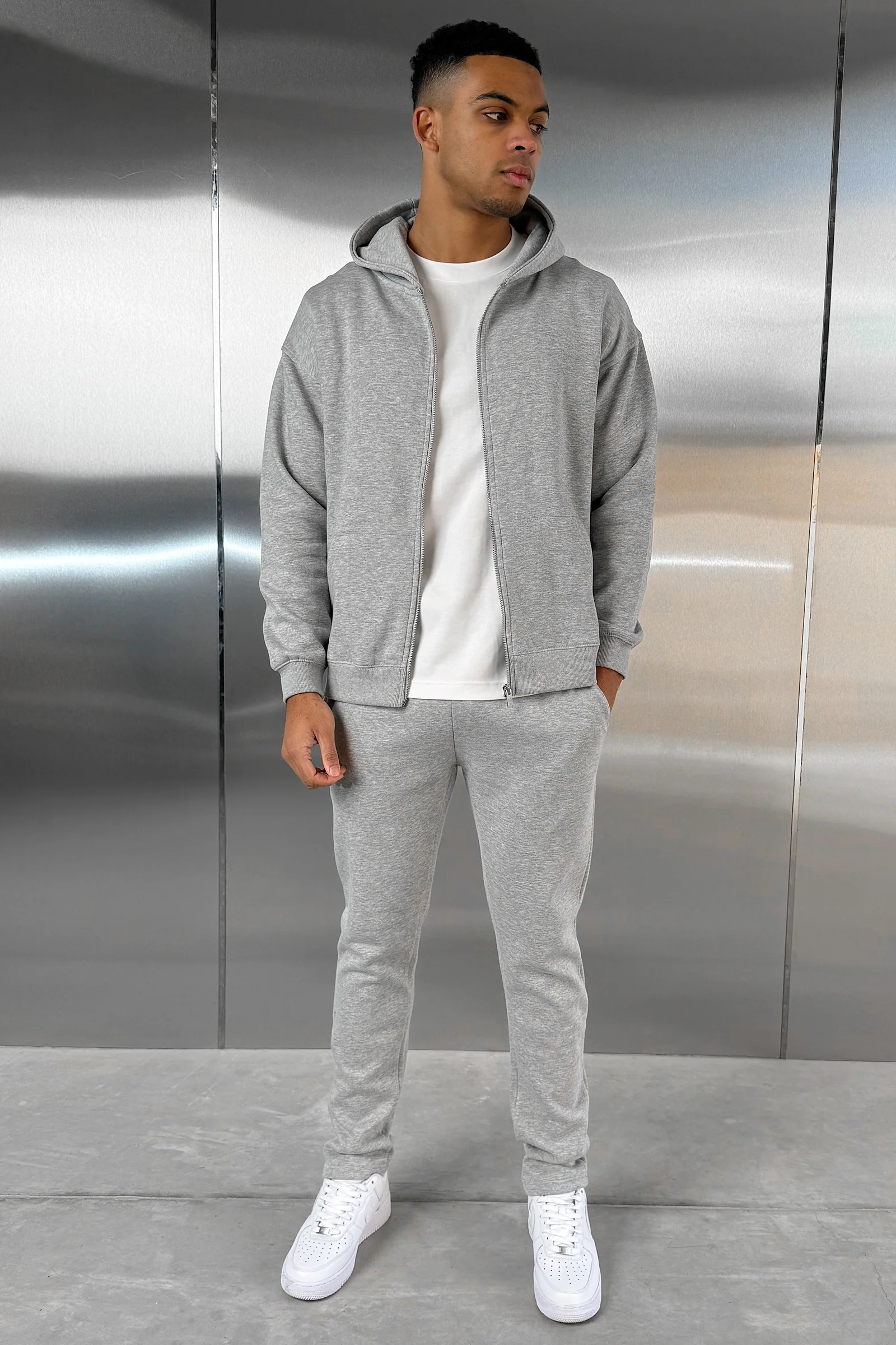 Relaxed Fit Zip Through Hoodie - Grey Marl - Image 14