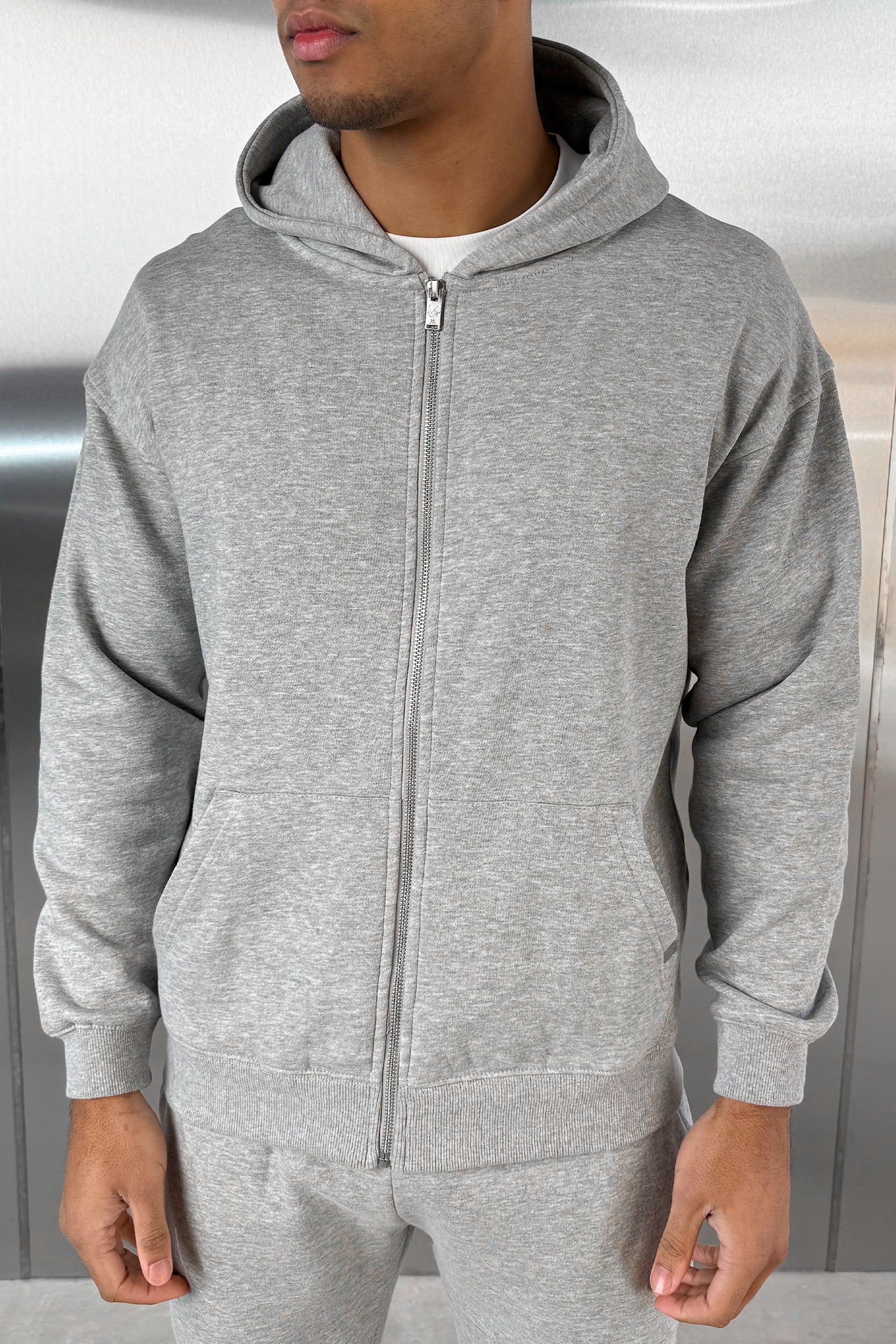 Relaxed Fit Zip Through Hoodie - Grey Marl - Image 16