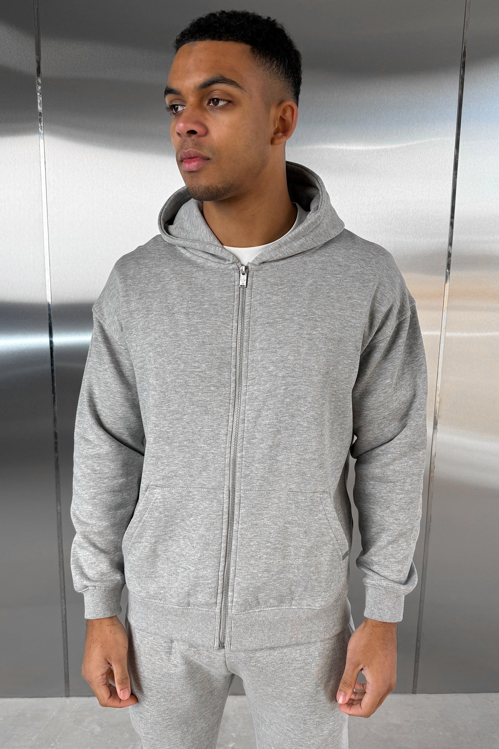 Relaxed Fit Zip Through Hoodie - Grey Marl - Image 17