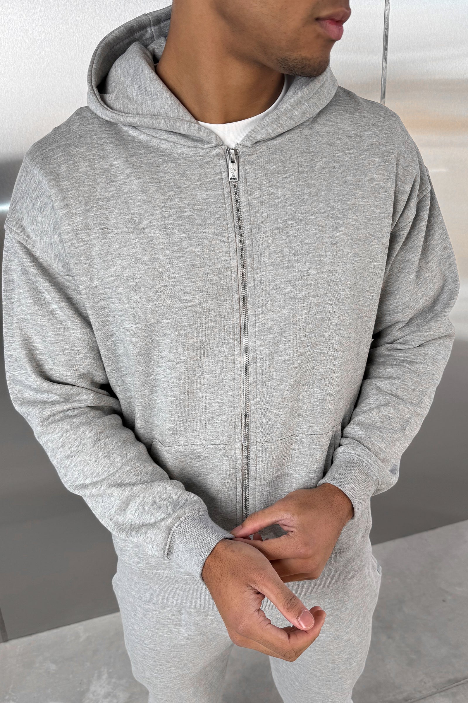 Relaxed Fit Zip Through Hoodie - Grey Marl - Image 9