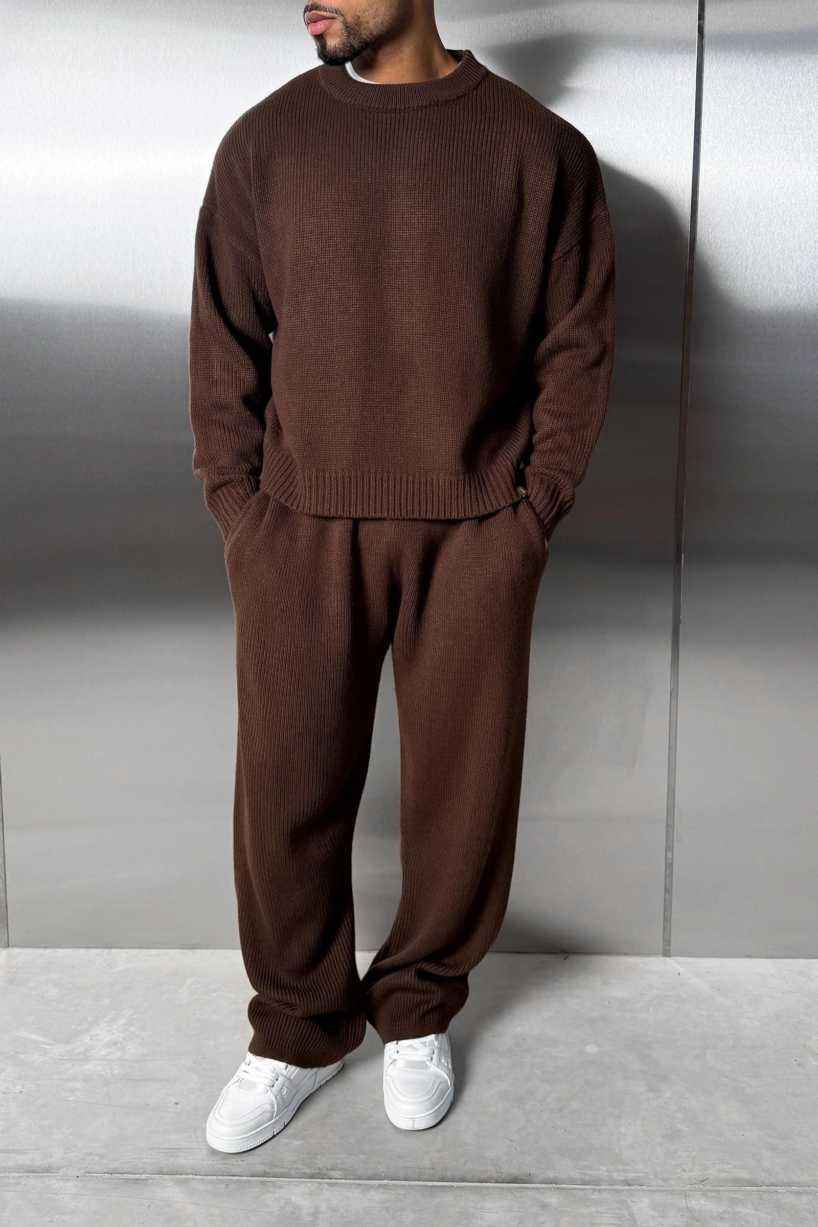 Relaxed Knitted Jogger - Brown - Image 2