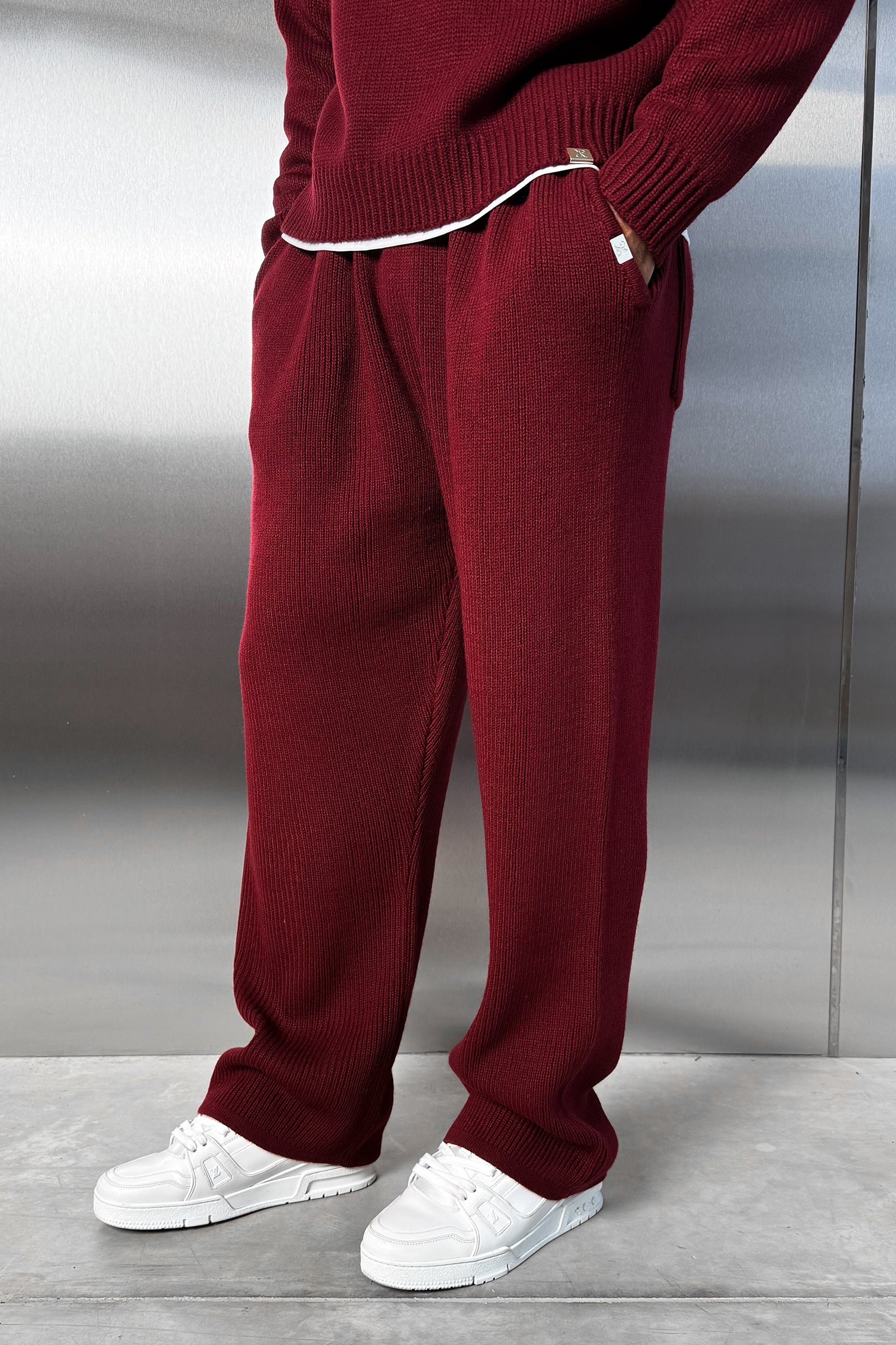 Relaxed Knitted Jogger - Burgundy - Image 6