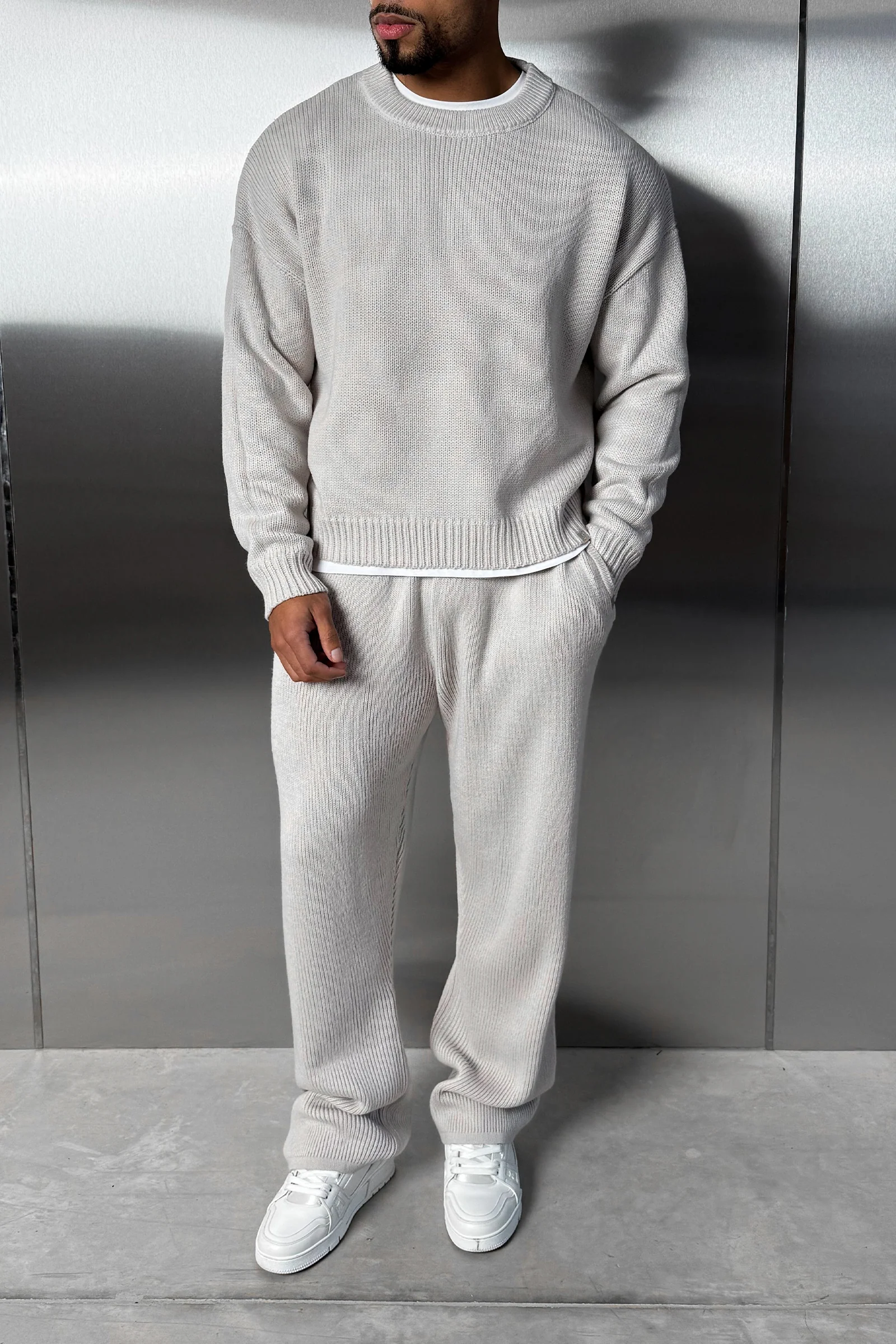 Relaxed Knitted Jogger - Grey - Image 2