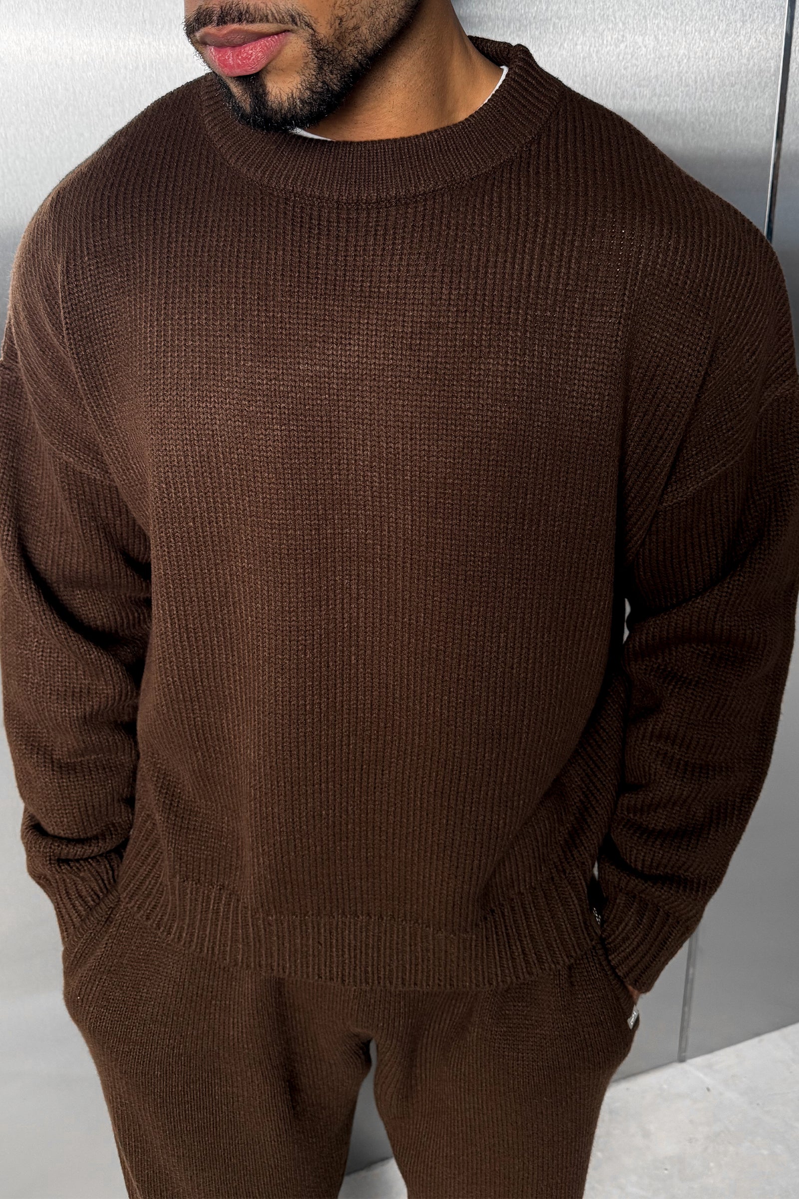 Relaxed Knitted Sweatshirt - Brown - Image 5