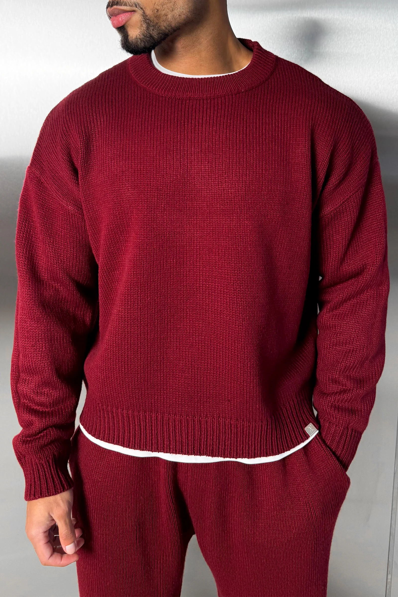 Relaxed Knitted Sweatshirt - Burgundy - Image 8
