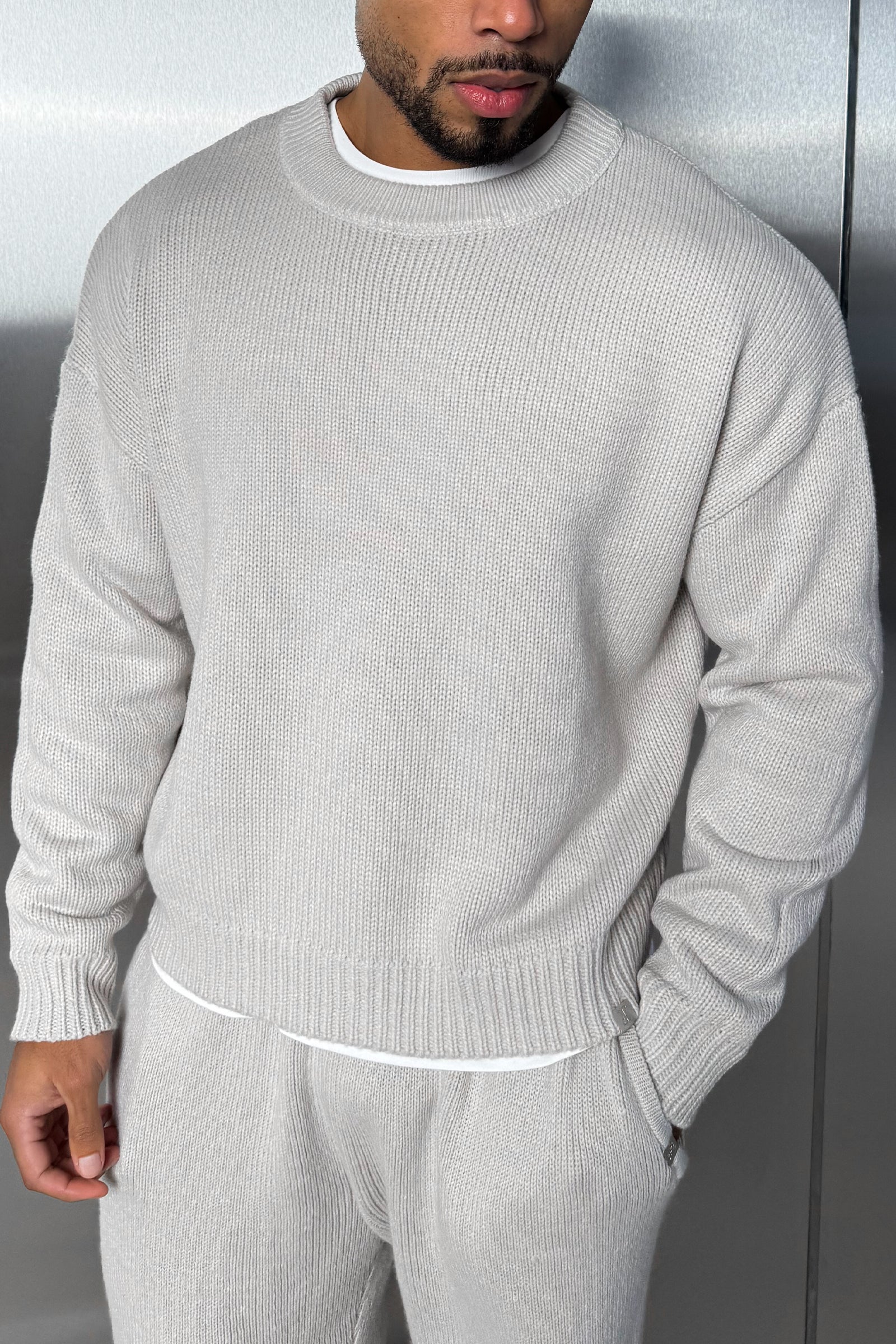 Relaxed Knitted Sweatshirt - Grey - Image 6