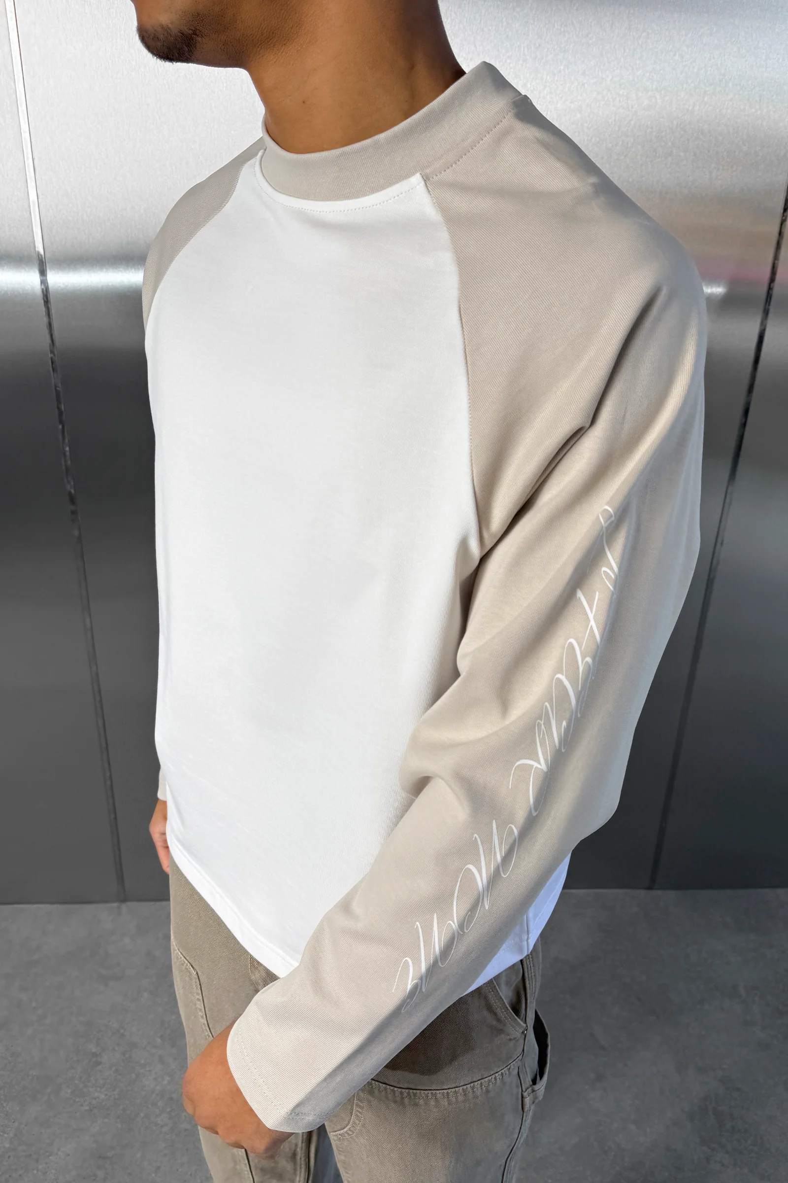Scripture Raglan Long Sleeve Boxy T-Shirt - Ecru/White - Image 3