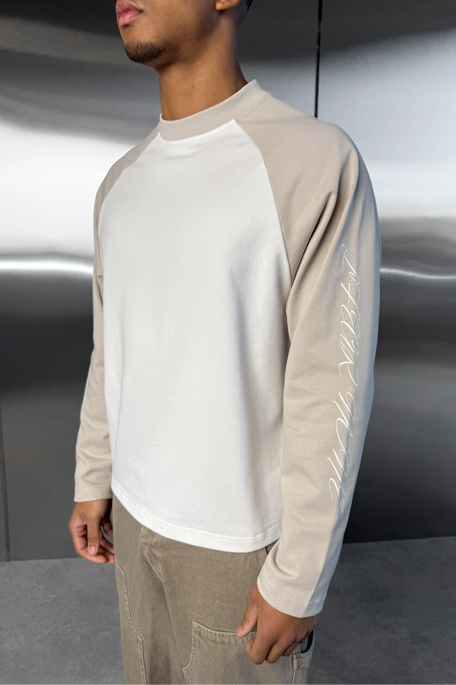 Scripture Raglan Long Sleeve Boxy T-Shirt - Ecru/White - Image 4
