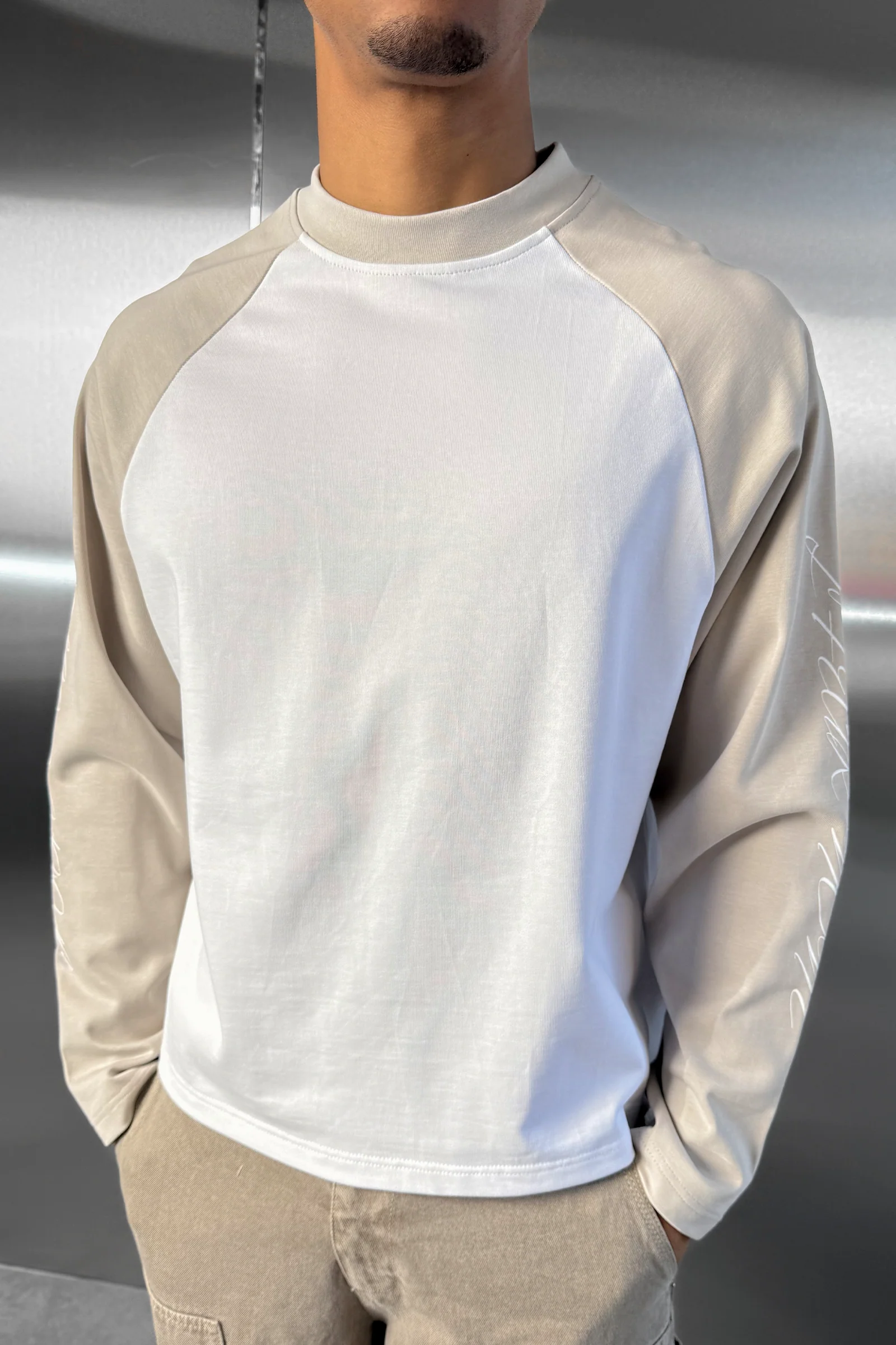 Scripture Raglan Long Sleeve Boxy T-Shirt - Ecru/White - Image 5