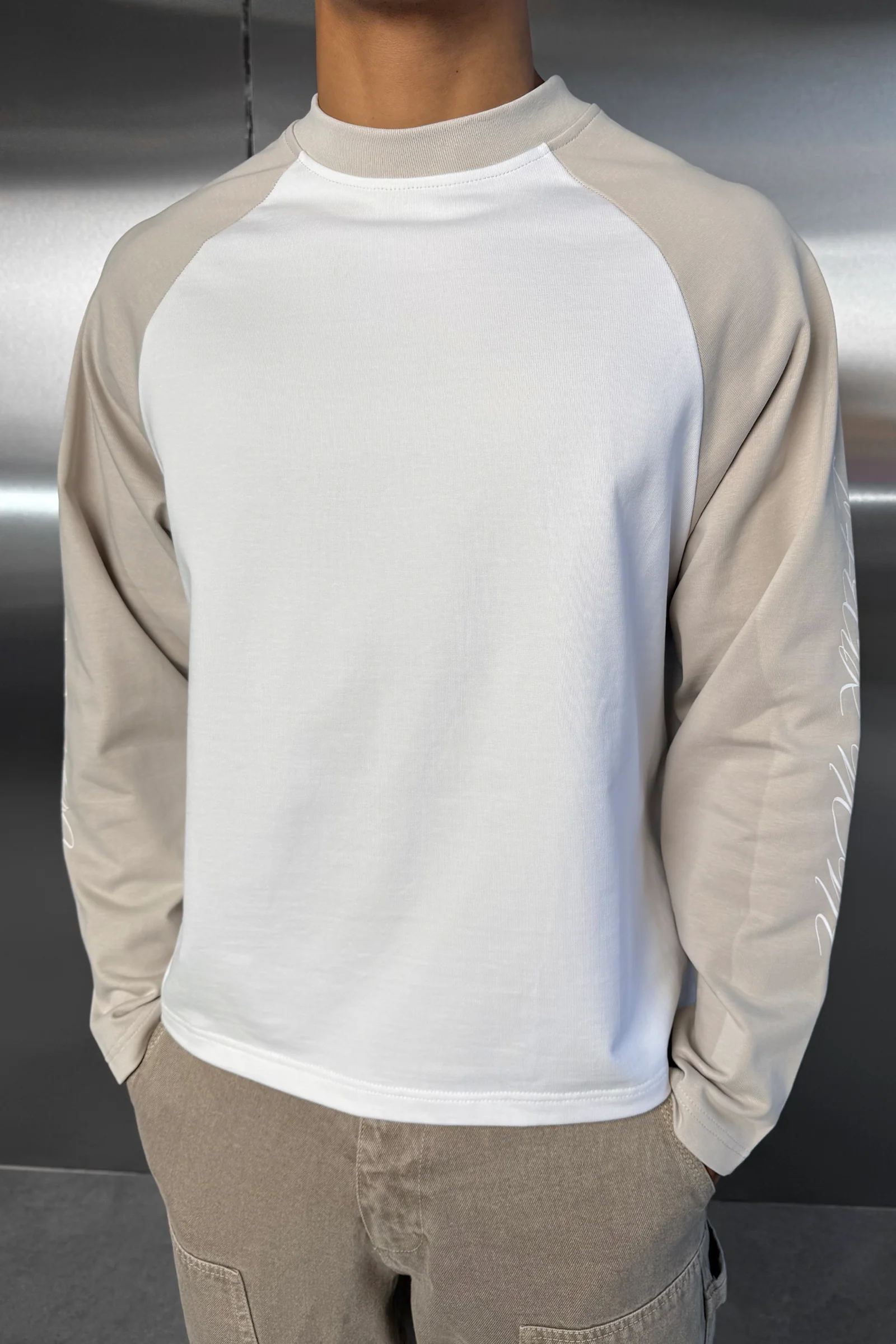 Scripture Raglan Long Sleeve Boxy T-Shirt - Ecru/White - Image 6