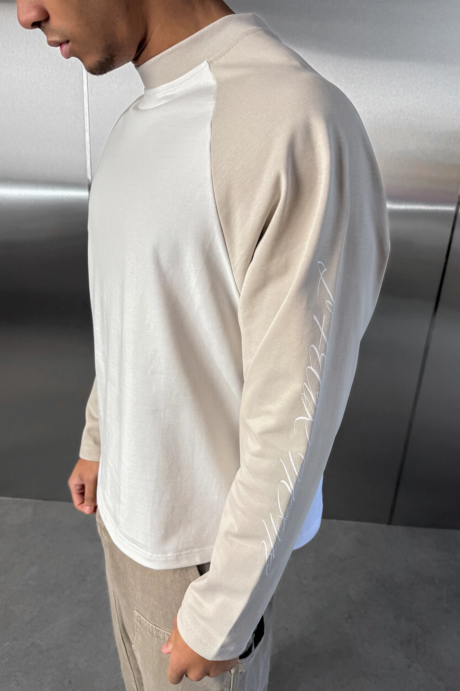 Scripture Raglan Long Sleeve Boxy T-Shirt - Ecru/White - Image 7