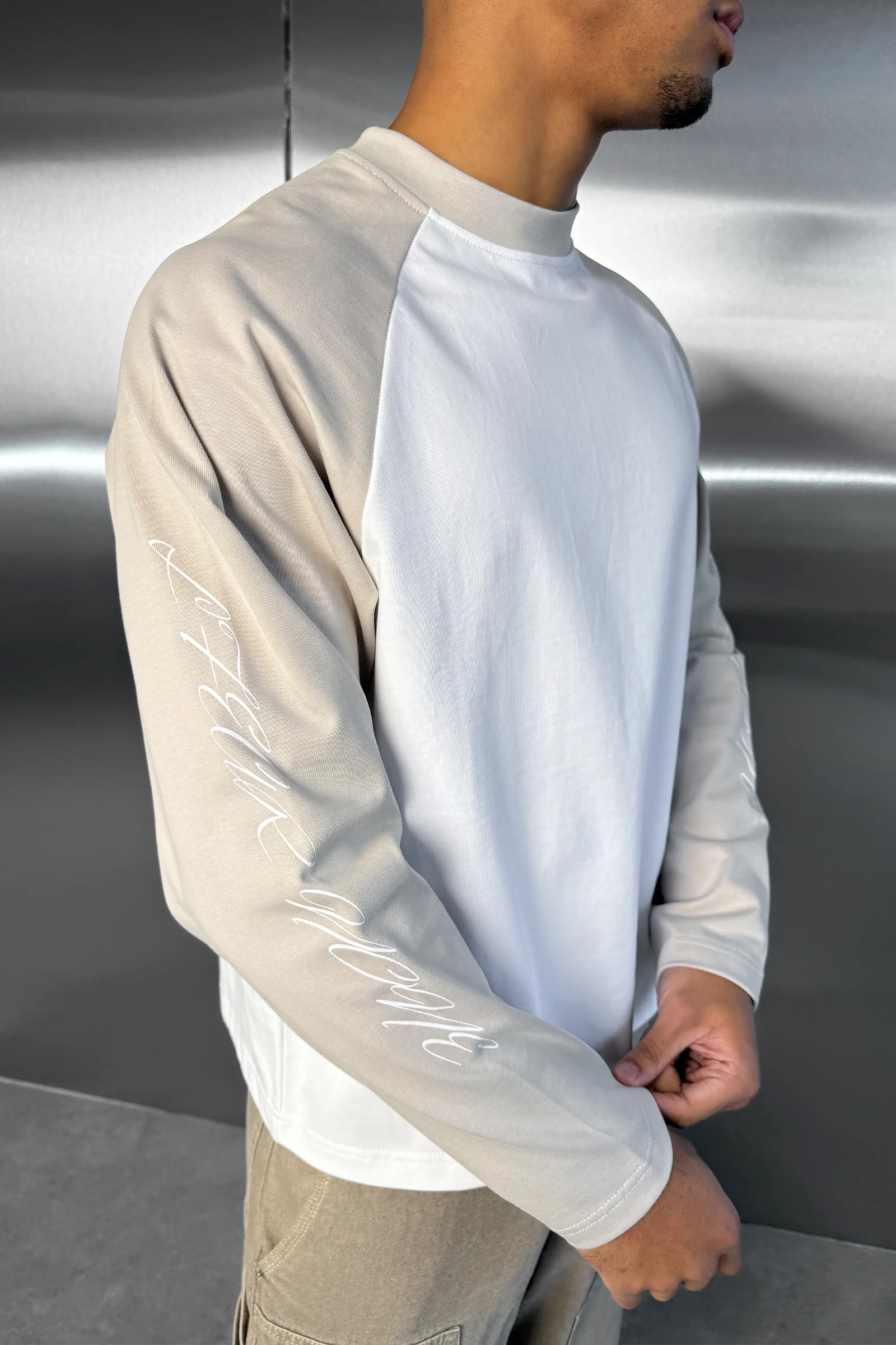 Scripture Raglan Long Sleeve Boxy T-Shirt - Ecru/White - Image 8