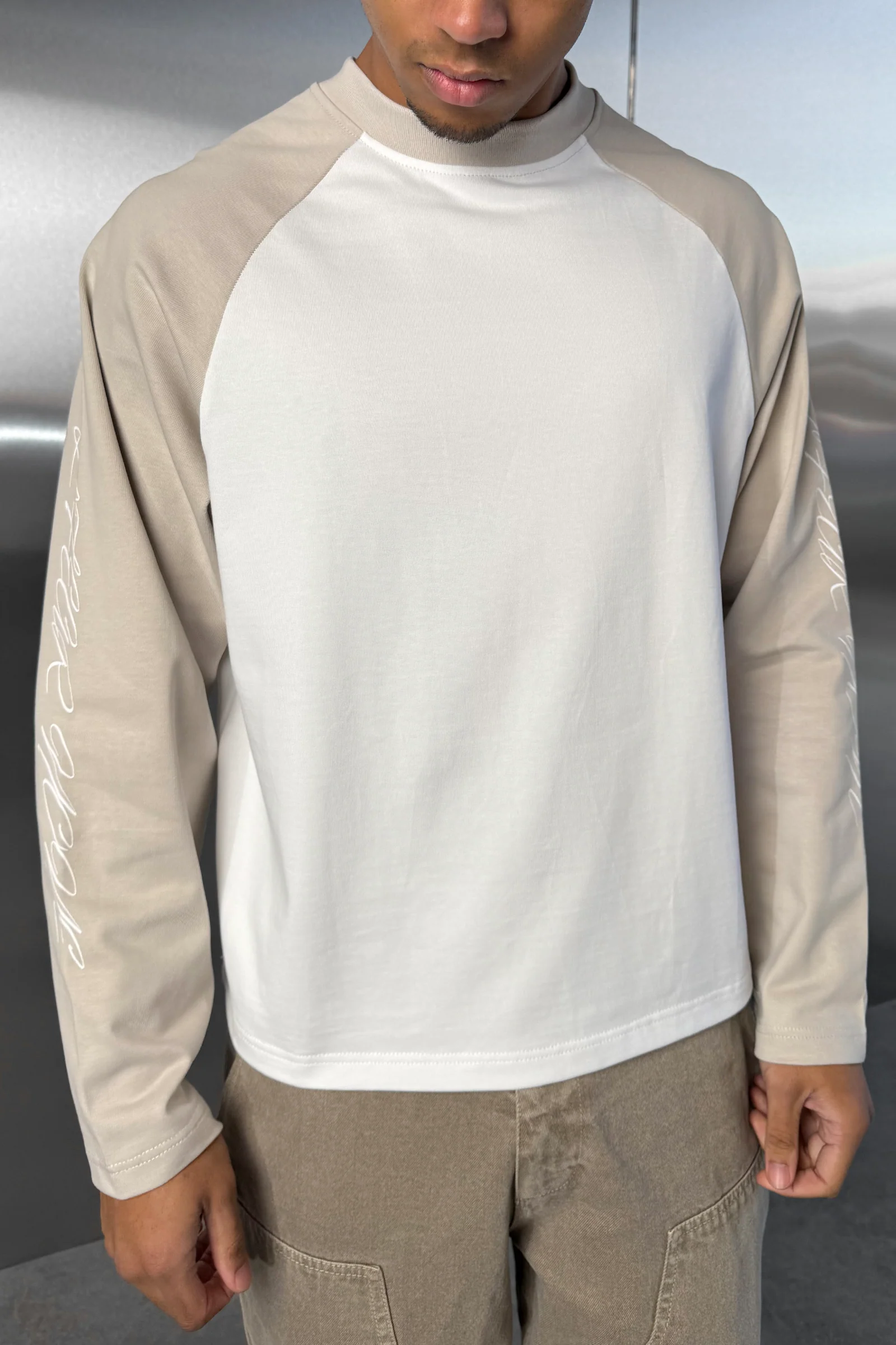 Scripture Raglan Long Sleeve Boxy T-Shirt - Ecru/White - Image 9