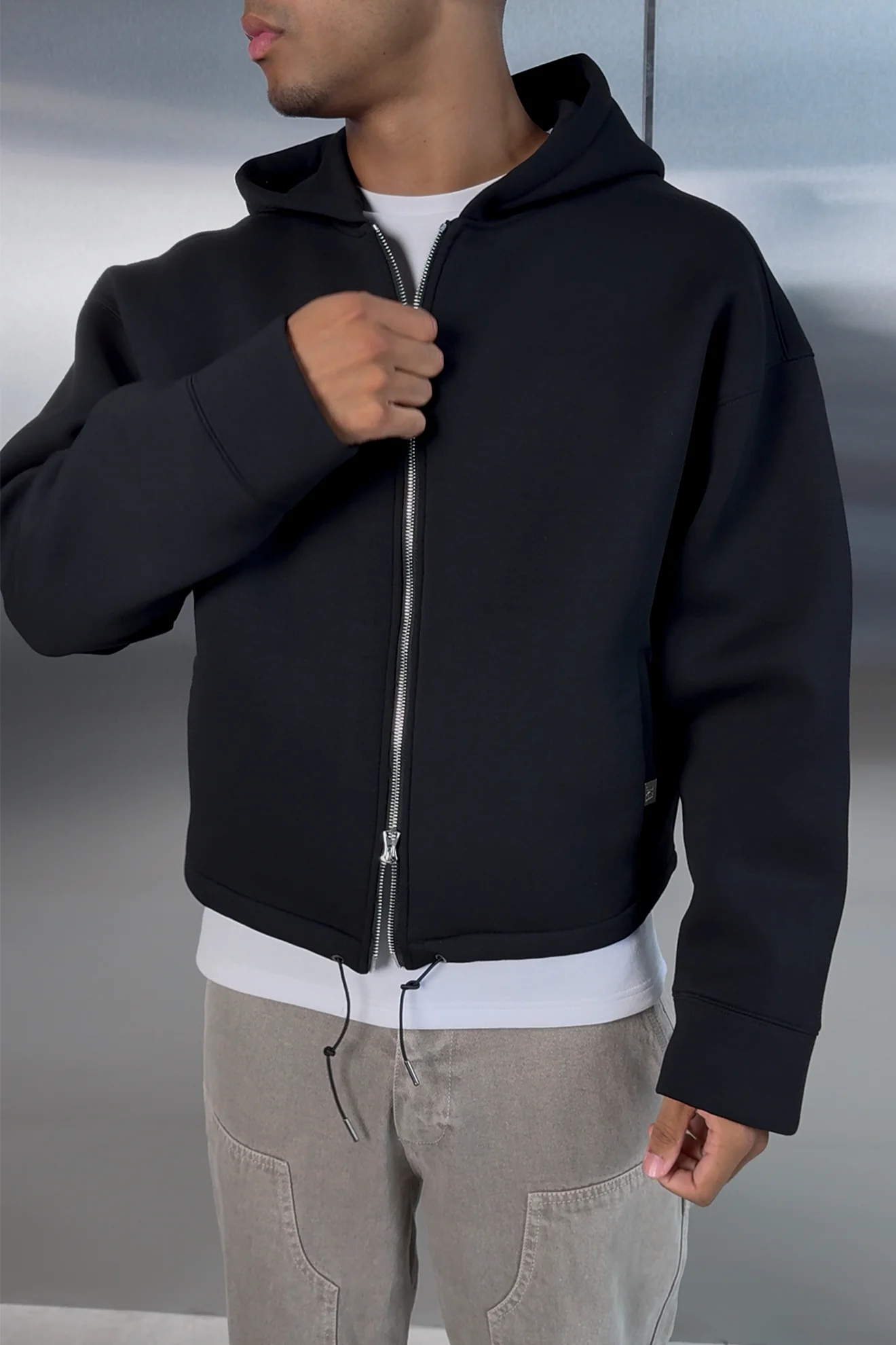Oversized Boxy Scuba Hoodie - Black - Image 3
